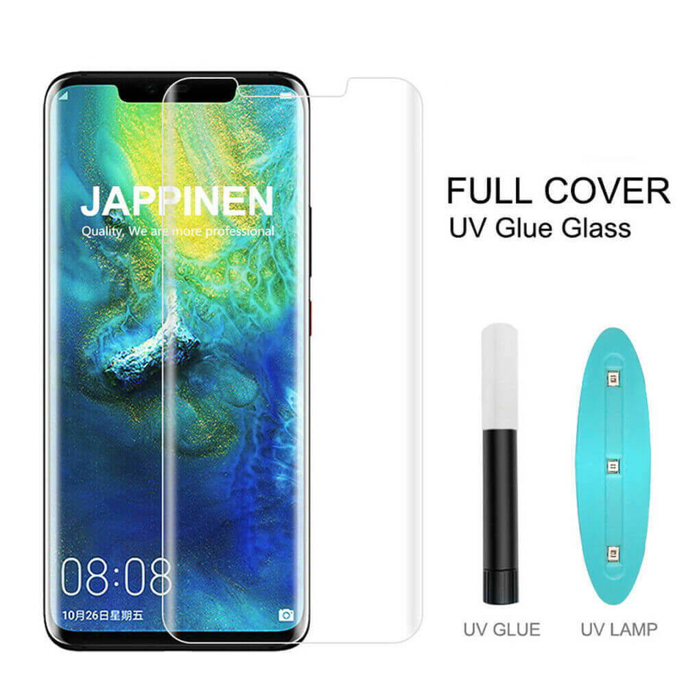 Nano Liquid UV Full Glue Tempered Glass - стъклено защитно покритие с течно лепило и UV лампа за дисплея на iPhone XR (прозрачен)