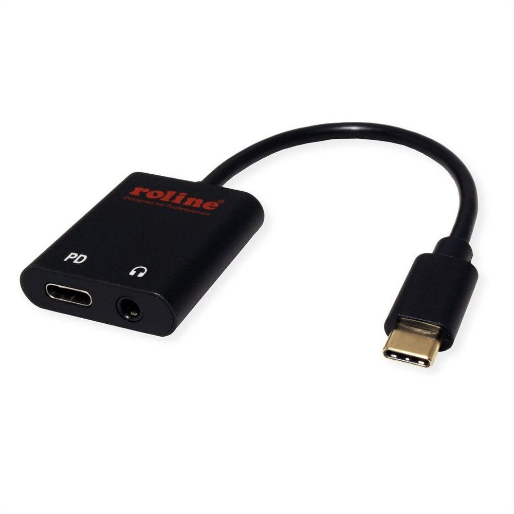 ROLINE 12.03.3222 :: USB Type-C звукова карта, 1x 3.5 mm Audio + 1x Type C (PD), M/F, 0.13 м