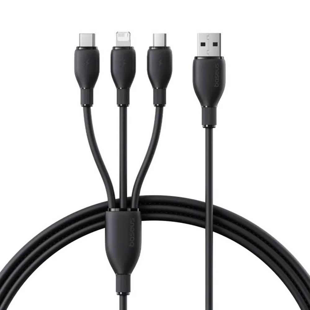Универсален USB-A кабел с Lightning, microUSB и USB-C конектори (0.8м) - Baseus Data Cable Ultra-Fast (черен) | JAR Computers Универсален USB-A кабел с Lightning, microUSB и USB-C конектори (0.8м) - Baseus Data Cable Ultra-Fast (черен)