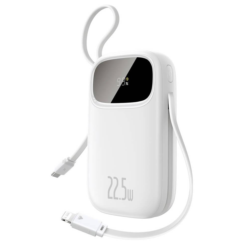 Външна батерия с вграден USB-C и Lightning кабел и USB-C, USB-А портове - Baseus Qpow3 Digital Display Power Bank With USB-C And Lightning cable 22.5W 20000mAh (бял) | JAR Computers Външна батерия с вграден USB-C и Lightning кабел и USB-C, USB-А портове - Baseus Qpow3 Digital Display Power Bank With USB-C And Lightning cable 22.5W 20000mAh (бял)