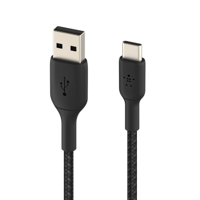 Belkin Braided USB-A to USB-C Cable - здрав USB-A към USB-C кабел с въжена оплетка за устройства с USB-C порт (200 см) (черен)