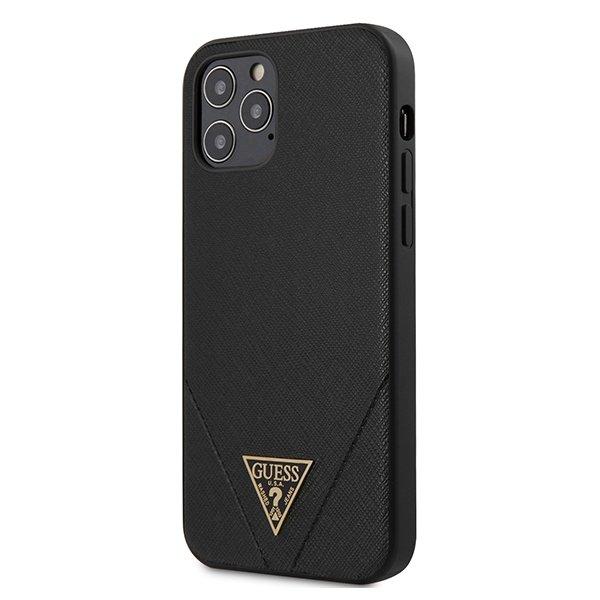 Дизайнерски кожен кейс за iPhone 12, iPhone 12 Pro - Guess Saffiano Leather Hard Case (черен) | JAR Computers Дизайнерски кожен кейс за iPhone 12, iPhone 12 Pro - Guess Saffiano Leather Hard Case (черен)