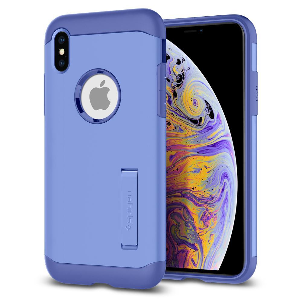 Хибриден кейс с поставка и най-висока степен на защита за iPhone XS Max - Spigen Slim Armor Case (лилав) | JAR Computers Хибриден кейс с поставка и най-висока степен на защита за iPhone XS Max - Spigen Slim Armor Case (лилав)