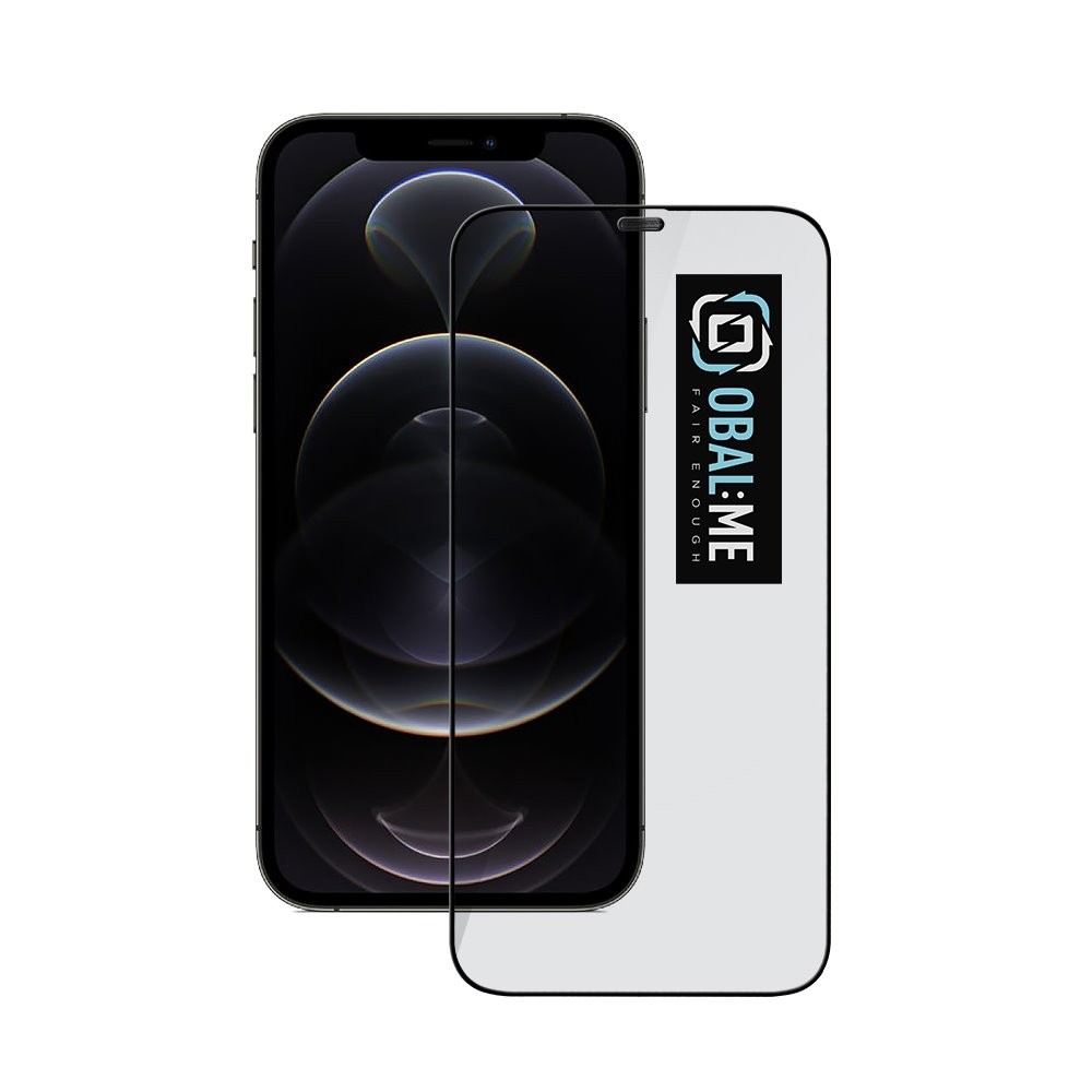 OBALME Tempered Glass Screen Protector 5D - обхващащо и ръбовете стъклено защитно покритие за дисплея на iPhone 12 Pro Max (черен-прозрачен)