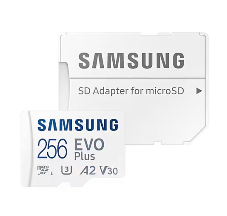 Samsung 256GB micro SD Card EVO Plus with Adapter, UHS-I interface, Read Speed up to 160MB/s