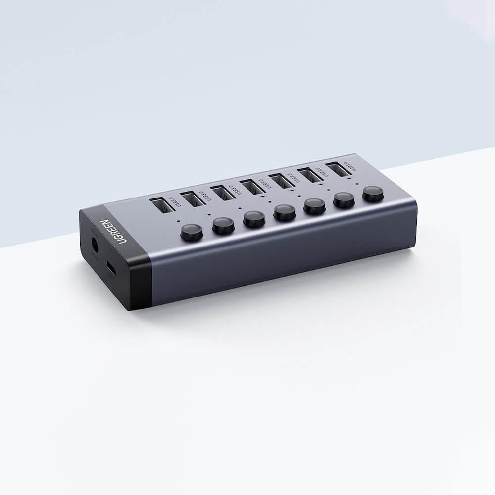 Алуминиев 7-портов USB 3.0 хъб със захранване за компютри и лаптопи - Ugreen 7 Port USB-A 3.0 Hub with Power Adapter (черен) | JAR Computers Алуминиев 7-портов USB 3.0 хъб със захранване за компютри и лаптопи - Ugreen 7 Port USB-A 3.0 Hub with Power Adapter (черен)