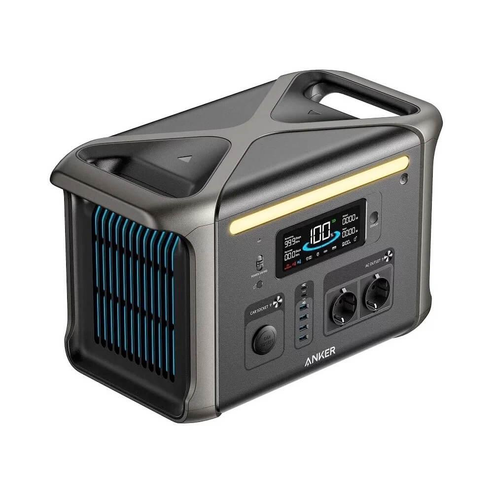 Anker Solix F1500 Portable Power Station 1536Wh - мощна външна зареждаща станция с 2xAC (220V за ел. мрежа), 2 x USB-C, 4 x USB-A и 2 х USB-C изходи и гнездо за кола (черен) 