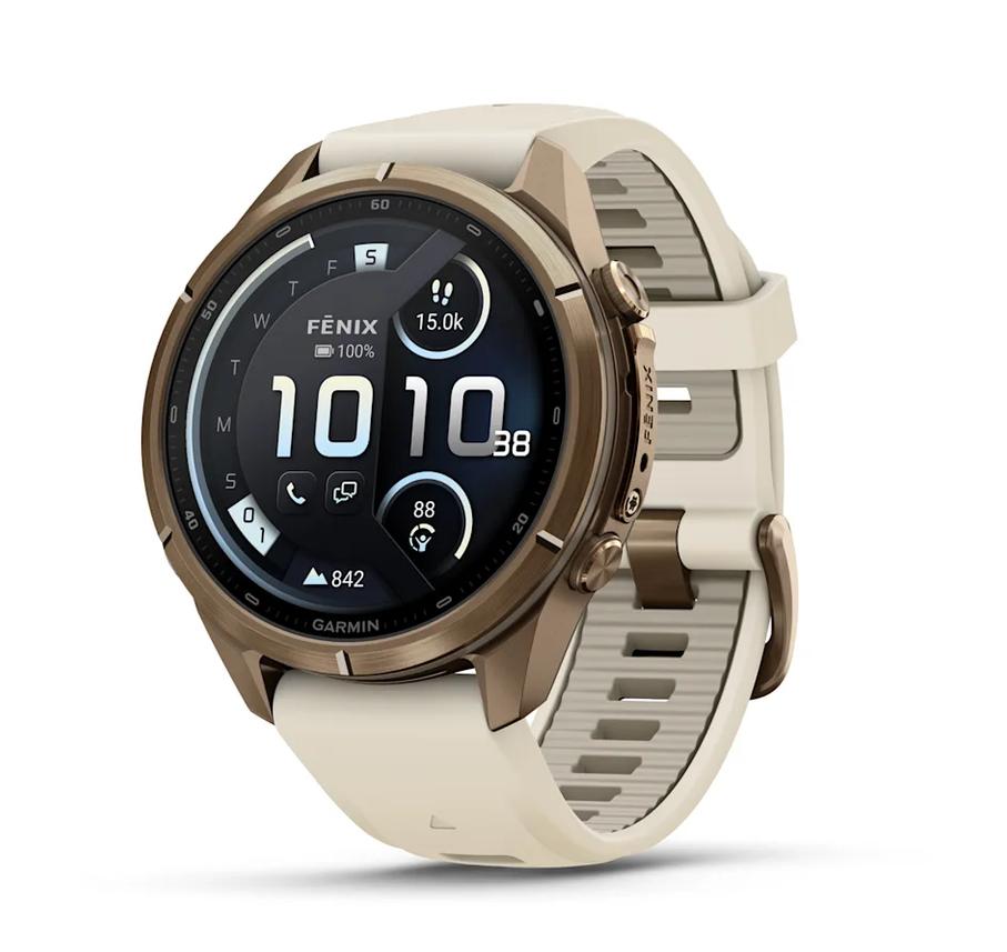 fēnix® 9 Pro, inReach® - 43 мм - Autumn Gold Titanium с Cream/French Grey силиконова каишка | JAR Computers fēnix® 9 Pro, inReach® - 43 мм - Autumn Gold Titanium с Cream/French Grey силиконова каишка
