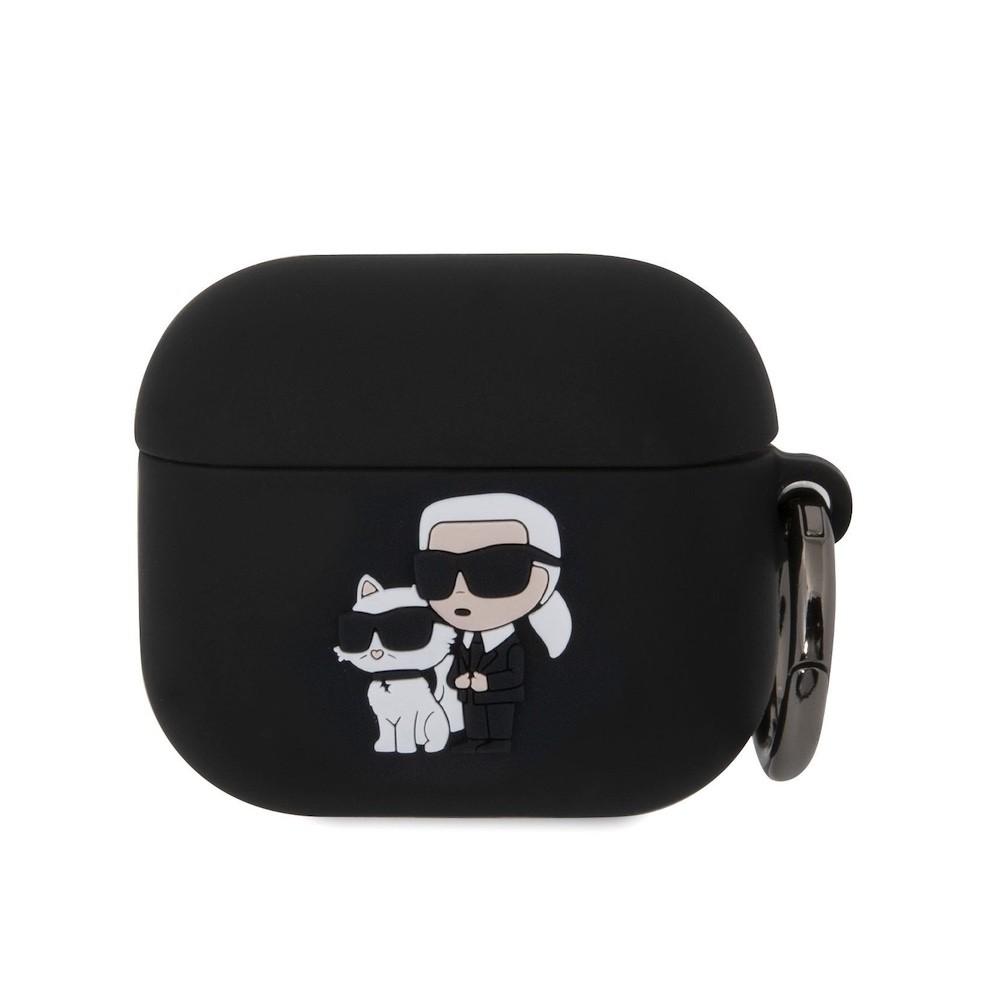 Karl Lagerfeld AirPods 3 3D Logo NFT Karl and Choupette Silicone Case - силиконов калъф с карабинер за Apple AirPods 3 (черен)