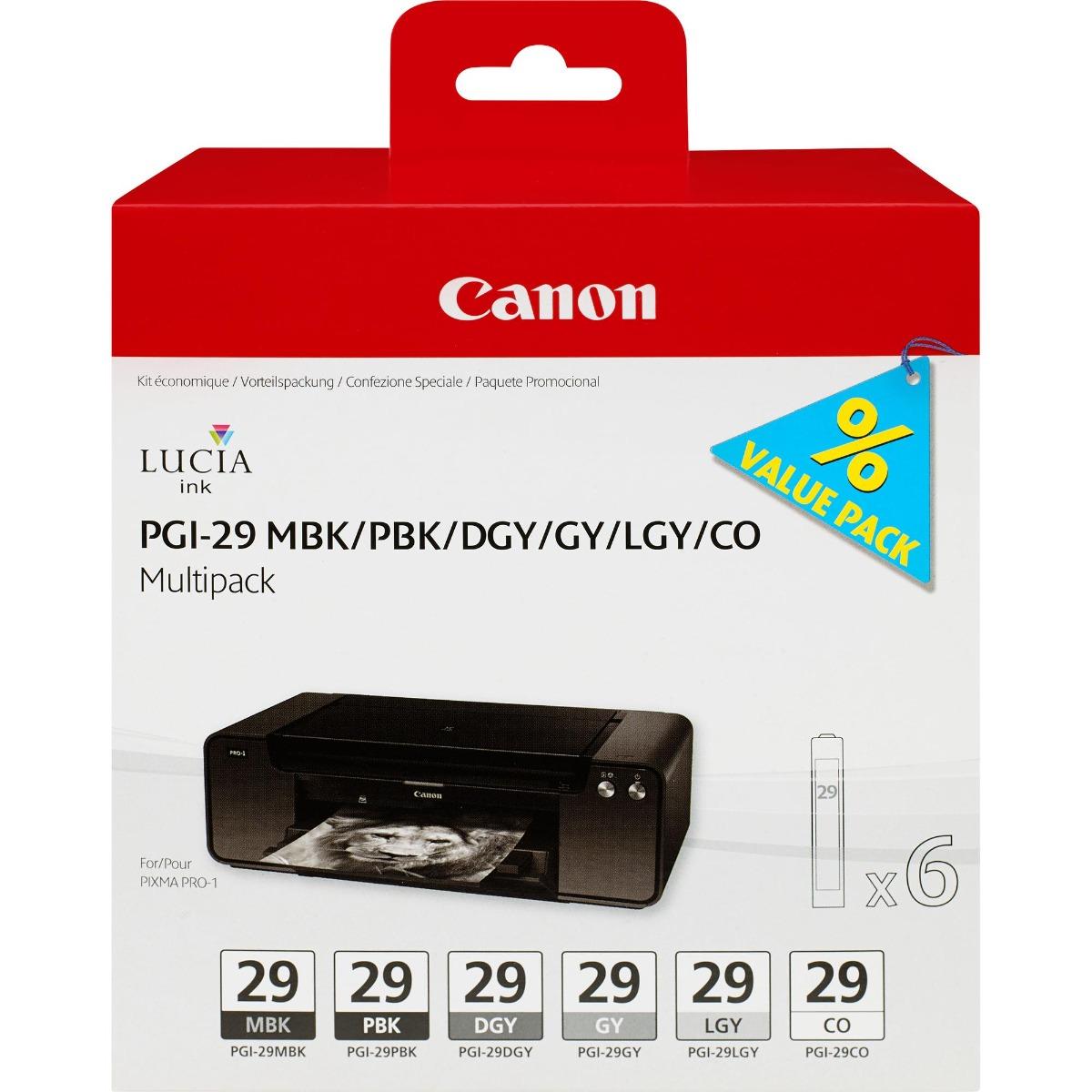 Комплект 6 глави за Canon PIXMA PRO-1 - PGI-29 (PGI29) - 6 броя - BK/DGY/G/LGY/MBK/PBK - PN 4868B018 | JAR Computers Комплект 6 глави за Canon PIXMA PRO-1 - PGI-29 (PGI29) - 6 броя - BK/DGY/G/LGY/MBK/PBK - PN 4868B018