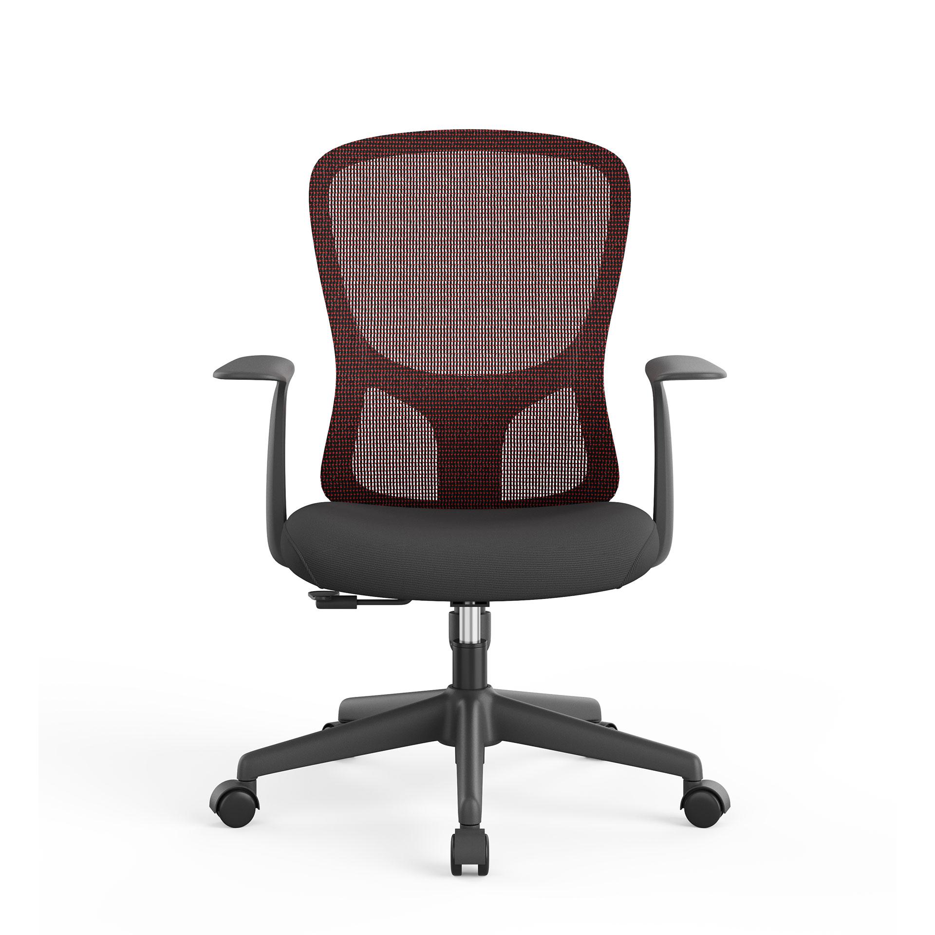 Офис стол RFG Smarter W, дамаска и меш, до 120 kg, черна седалка, червена облегалка