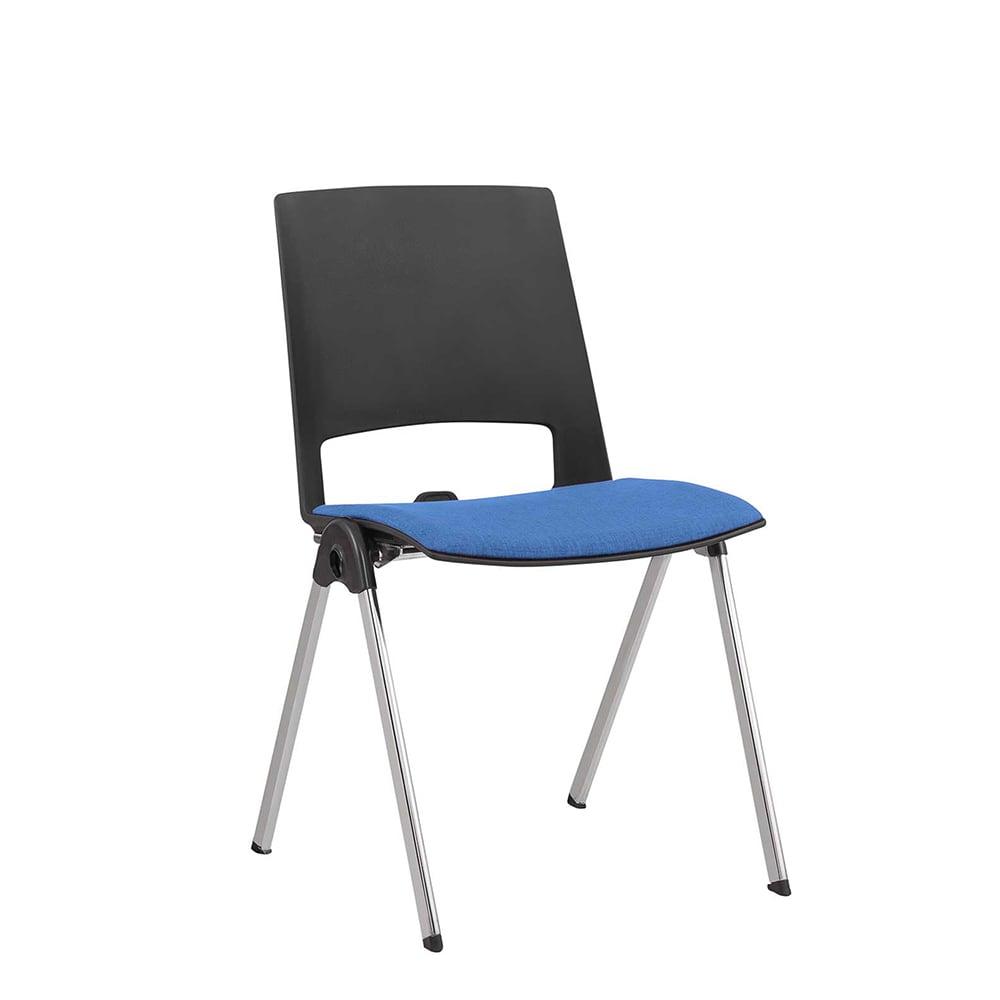 Посетителски стол RFG Sweet Chrome Black, дамаска и полипропилен, до 120 kg, син, 4 броя в комплект