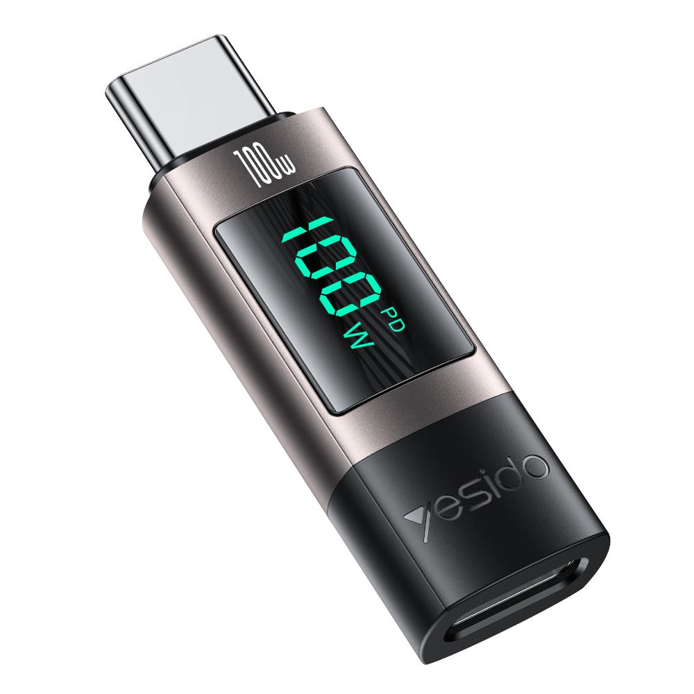 Преходник Type-C - Type-C Yesido GS24 100W дигитален с ватметър | JAR Computers Преходник Type-C - Type-C Yesido GS24 100W дигитален с ватметър