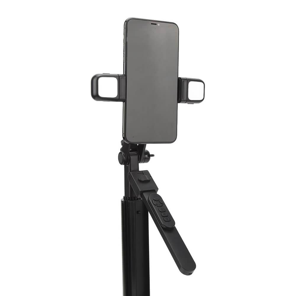 Techsuit Bluetooth Tripod Selfie Stick With LED Fill Light (K30S) - разтегаем безжичен селфи стик с LED светлина за мобилни телефони (черен)