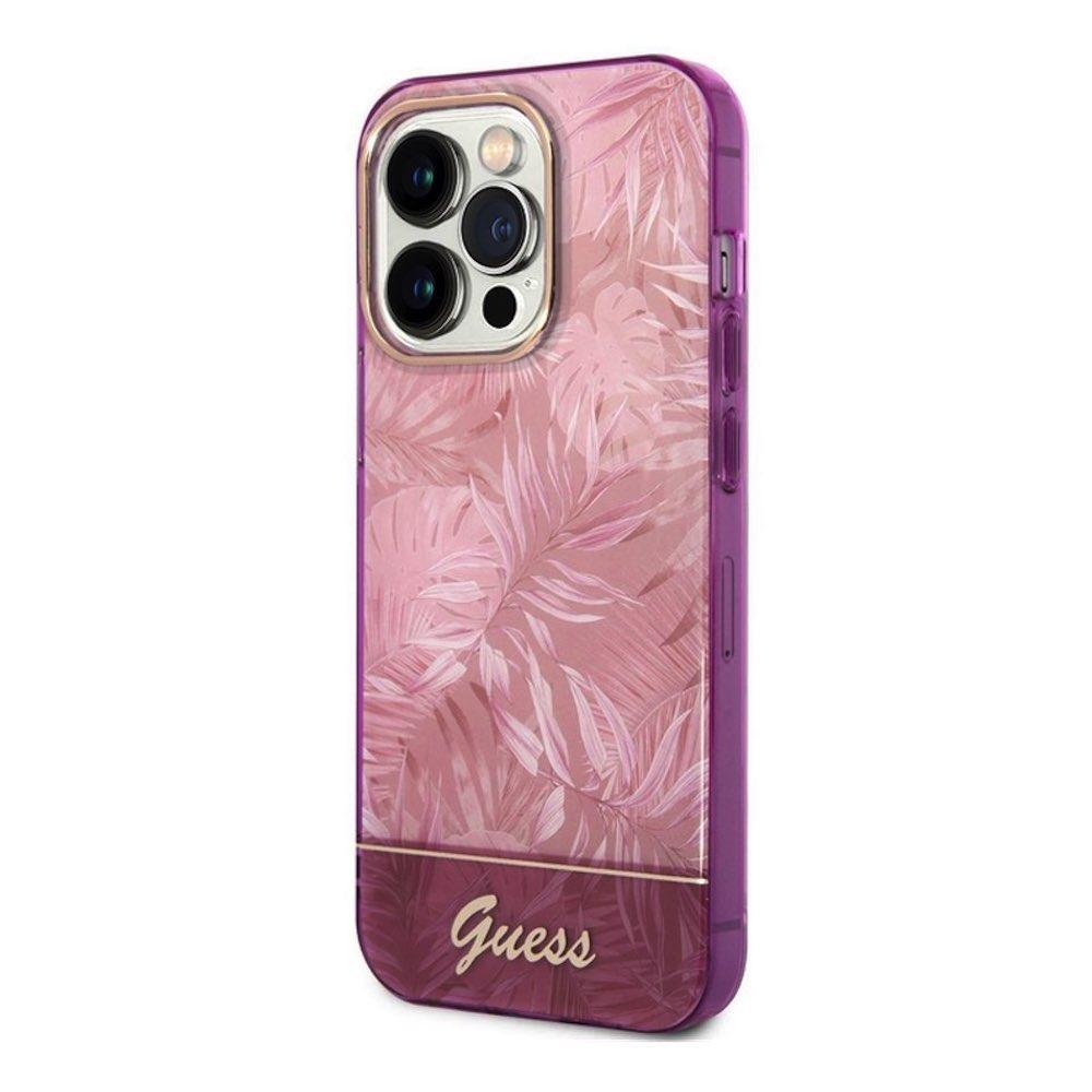 Дизайнерски кейс с висока защита за iPhone 14 Pro Max - Guess Jungle Hybrid Case (розов) | JAR Computers Дизайнерски кейс с висока защита за iPhone 14 Pro Max - Guess Jungle Hybrid Case (розов)