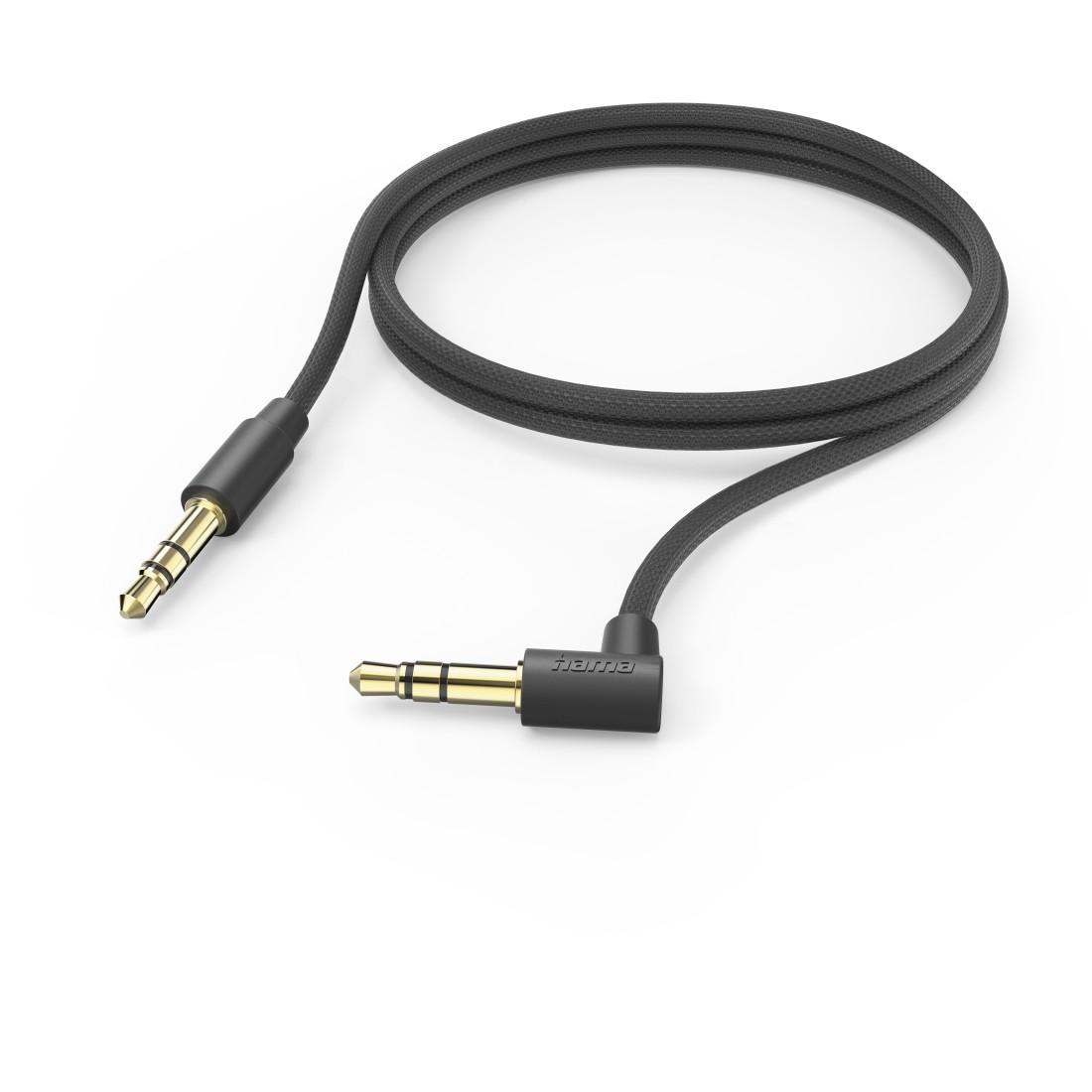 HAMA Aux аудио кабел, 3,5 мм жак - 3,5 мм жак, под ъгъл 90&deg;, 1,0 м, черен