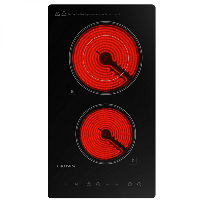 Керамичен плот за вграждане Crown VCP 32D, 3000W, Таймер, Двоен, Тъч скрийн, Черен