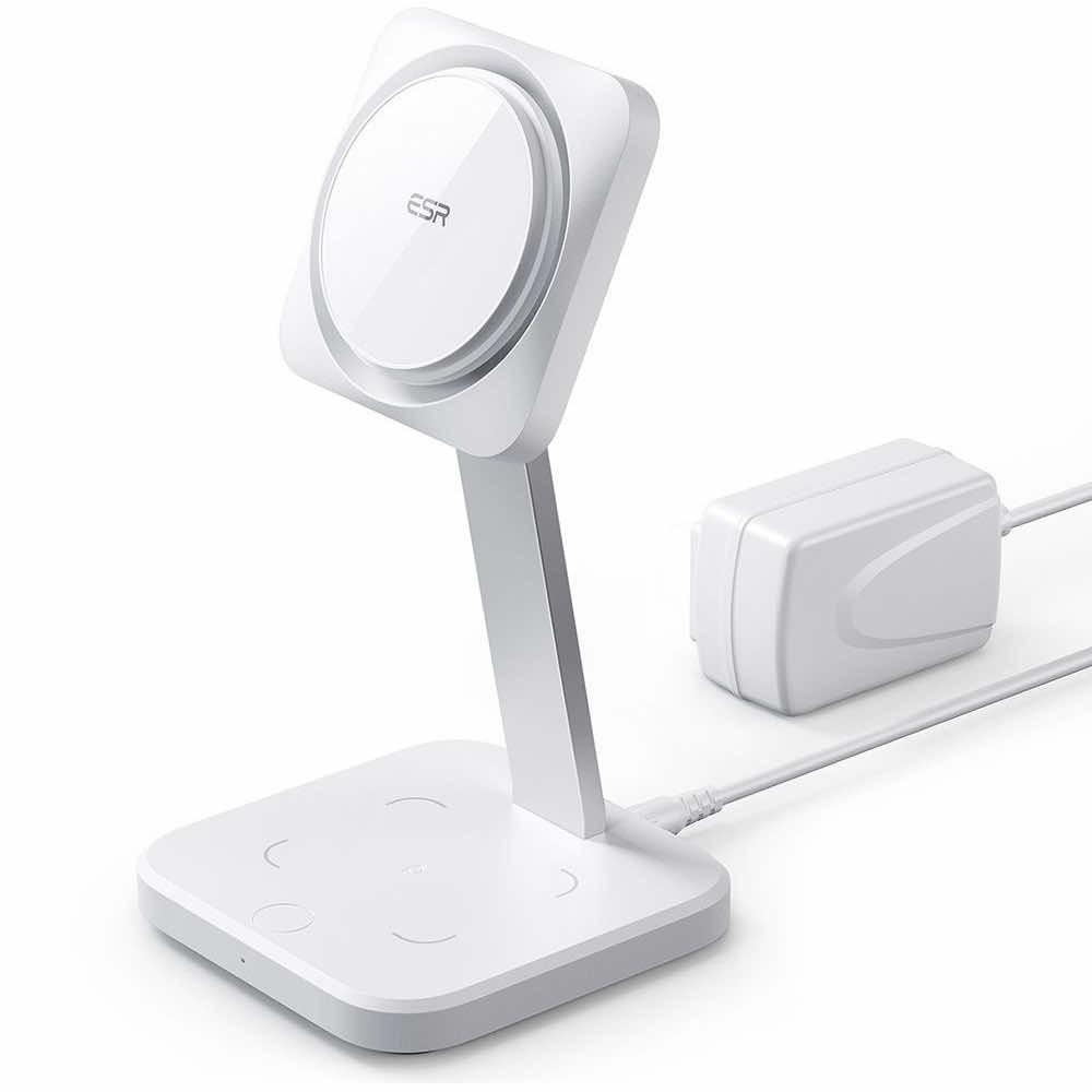 Двойна поставка (пад) за безжично зареждане за iPhone с Magsafe, AirPods Pro и Qi съвместими устройства - ESR HaloLock 2-in-1 CryoBoost Magnetic MagSafe Wireless Charger (бял) | JAR Computers Двойна поставка (пад) за безжично зареждане за iPhone с Magsafe, AirPods Pro и Qi съвместими устройства - ESR HaloLock 2-in-1 CryoBoost Magnetic MagSafe Wireless Charger (бял)