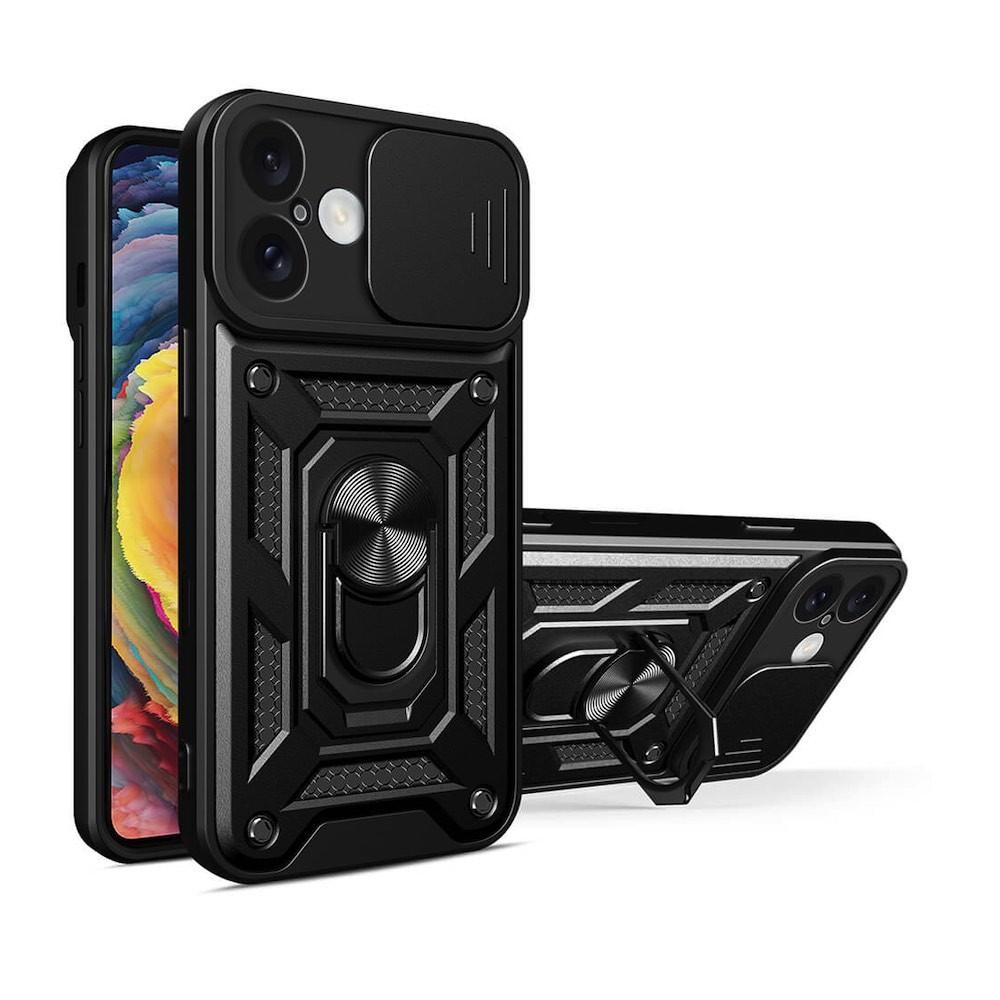 Хибриден удароустойчив кейс с пръстен против изпускане за iPhone 16 (черен) - Techsuit CamShield Case | JAR Computers Хибриден удароустойчив кейс с пръстен против изпускане за iPhone 16 (черен) - Techsuit CamShield Case