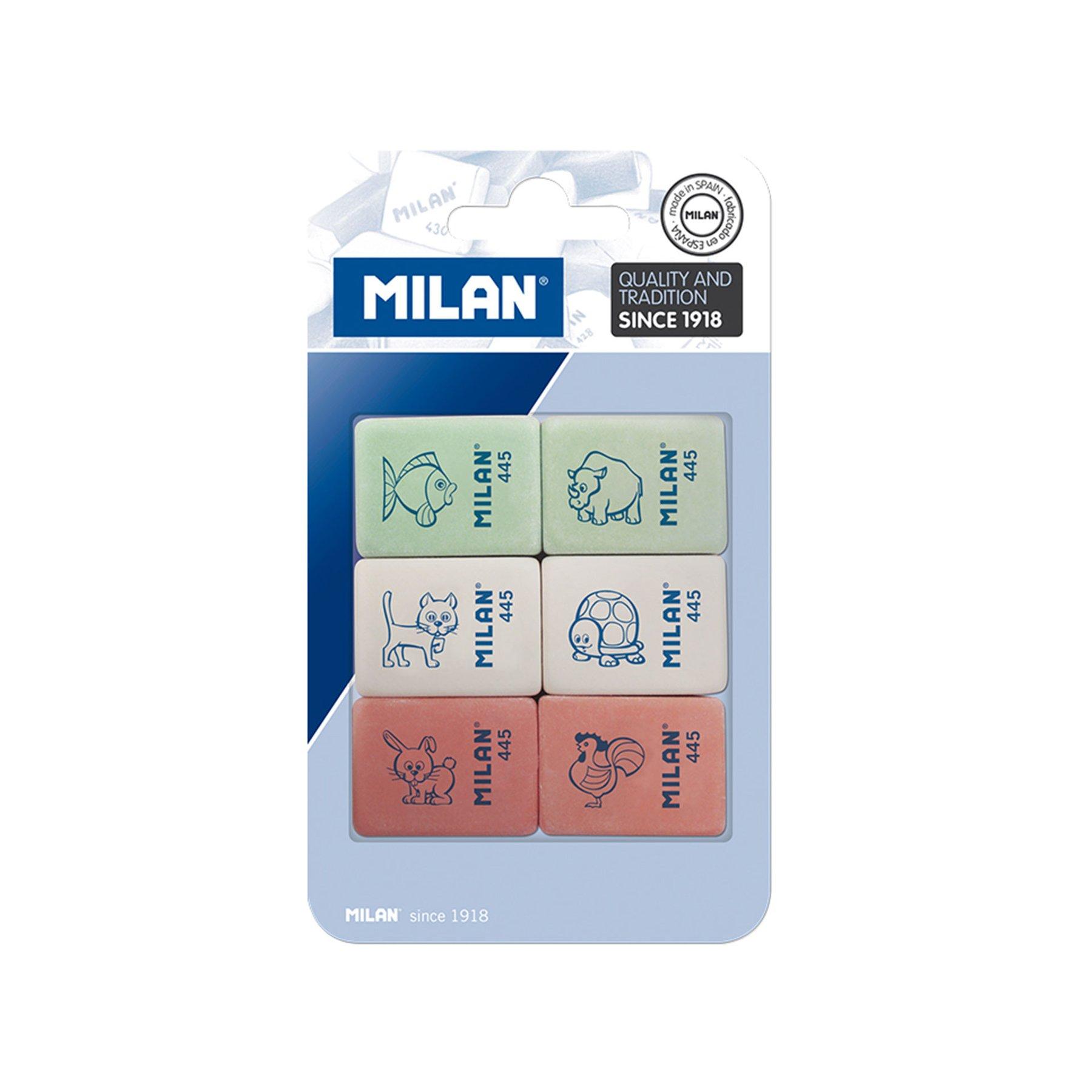 Milan Гума за молив 445, детска, 6 броя в блистер, опаковка 25 | JAR Computers Milan Гума за молив 445, детска, 6 броя в блистер, опаковка 25