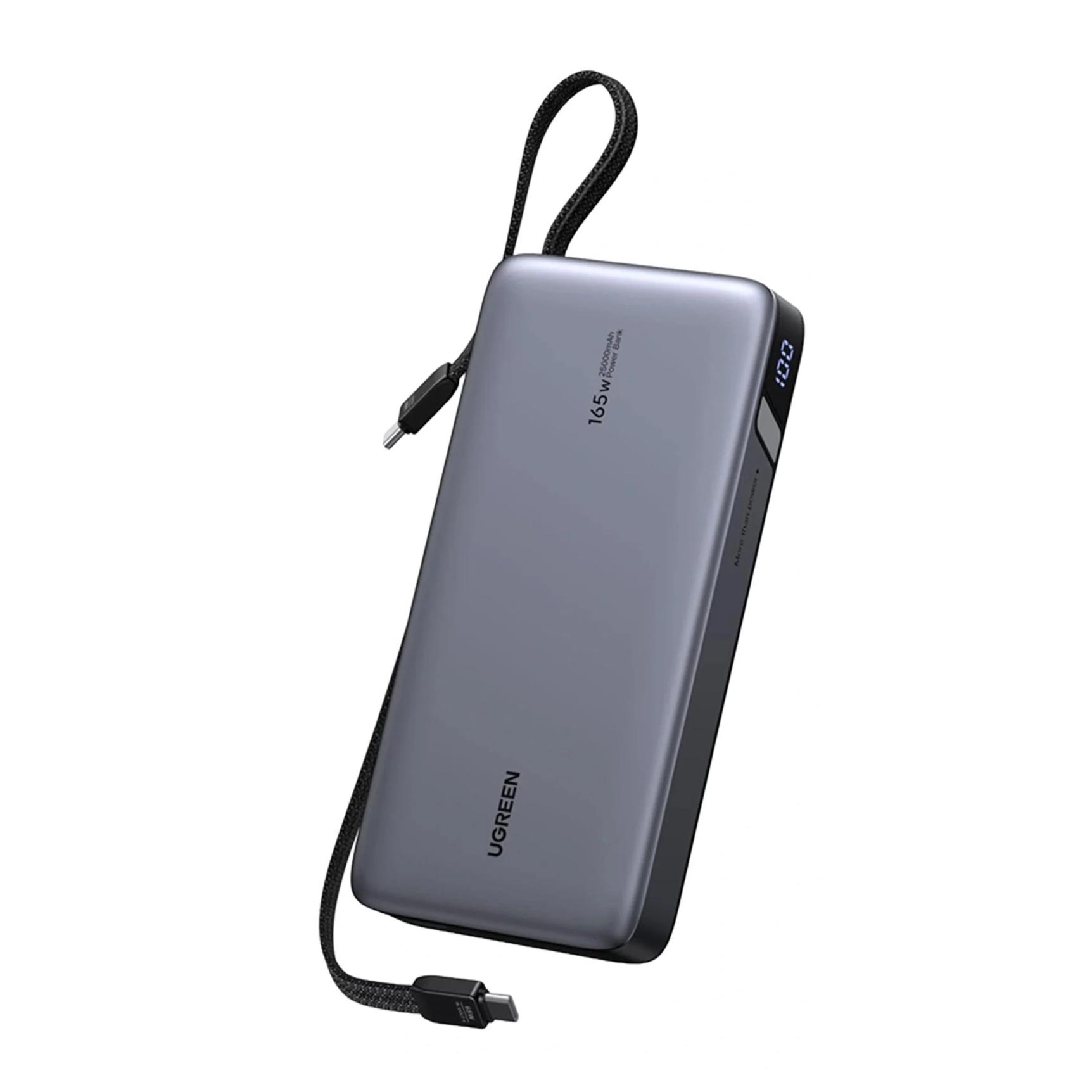 UGREEN Power Bank 25000 mAh 165W + 2 x вградени кабели C - C /сив/ - PB550 / 55995B | JAR Computers UGREEN Power Bank 25000 mAh 165W + 2 x вградени кабели C - C /сив/ - PB550 / 55995B
