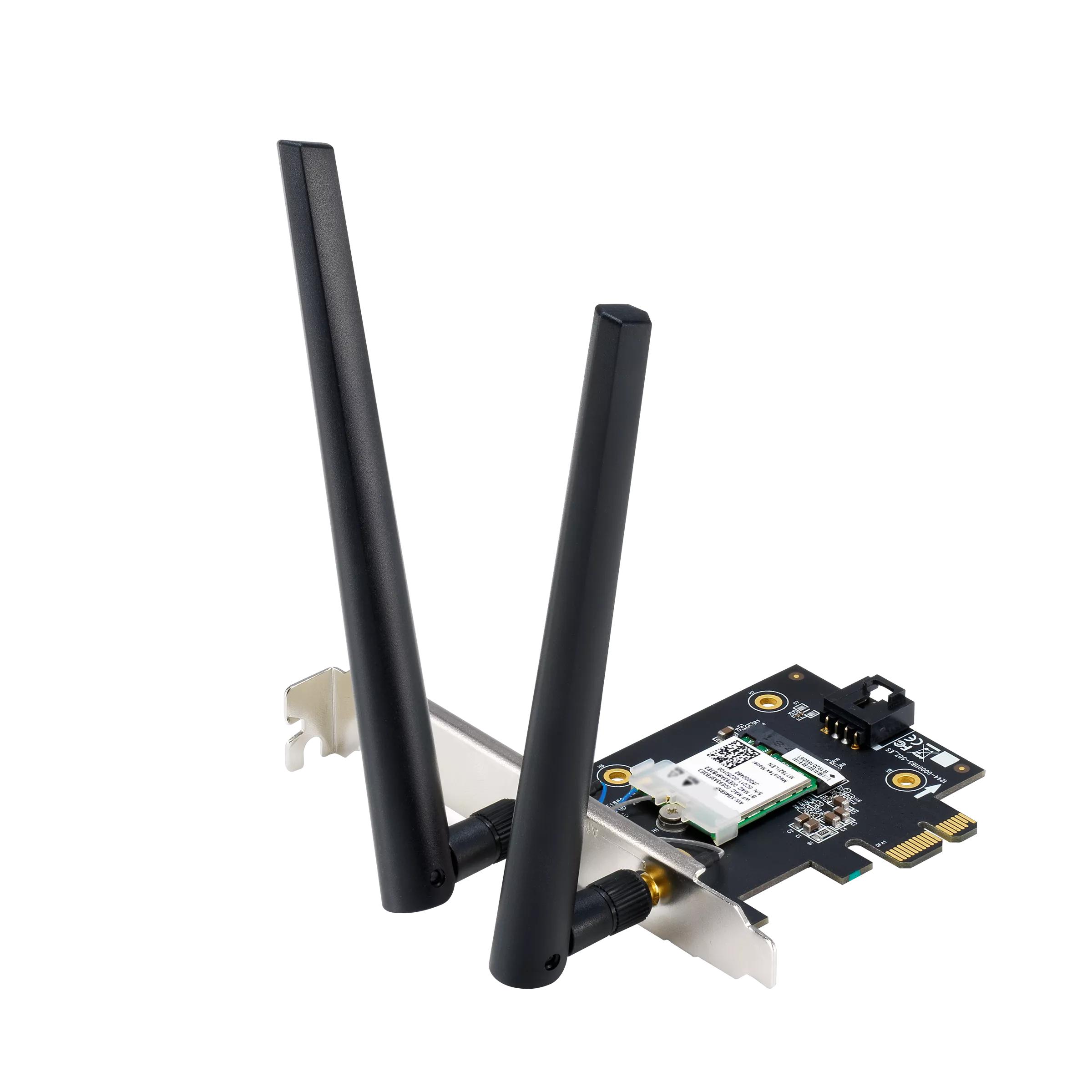 Безжичен адаптер ASUS PCE-BE6500 WiFi 7 PCI-e две външни антени и Bluetooth 5.4 | JAR Computers Безжичен адаптер ASUS PCE-BE6500 WiFi 7 PCI-e две външни антени и Bluetooth 5.4