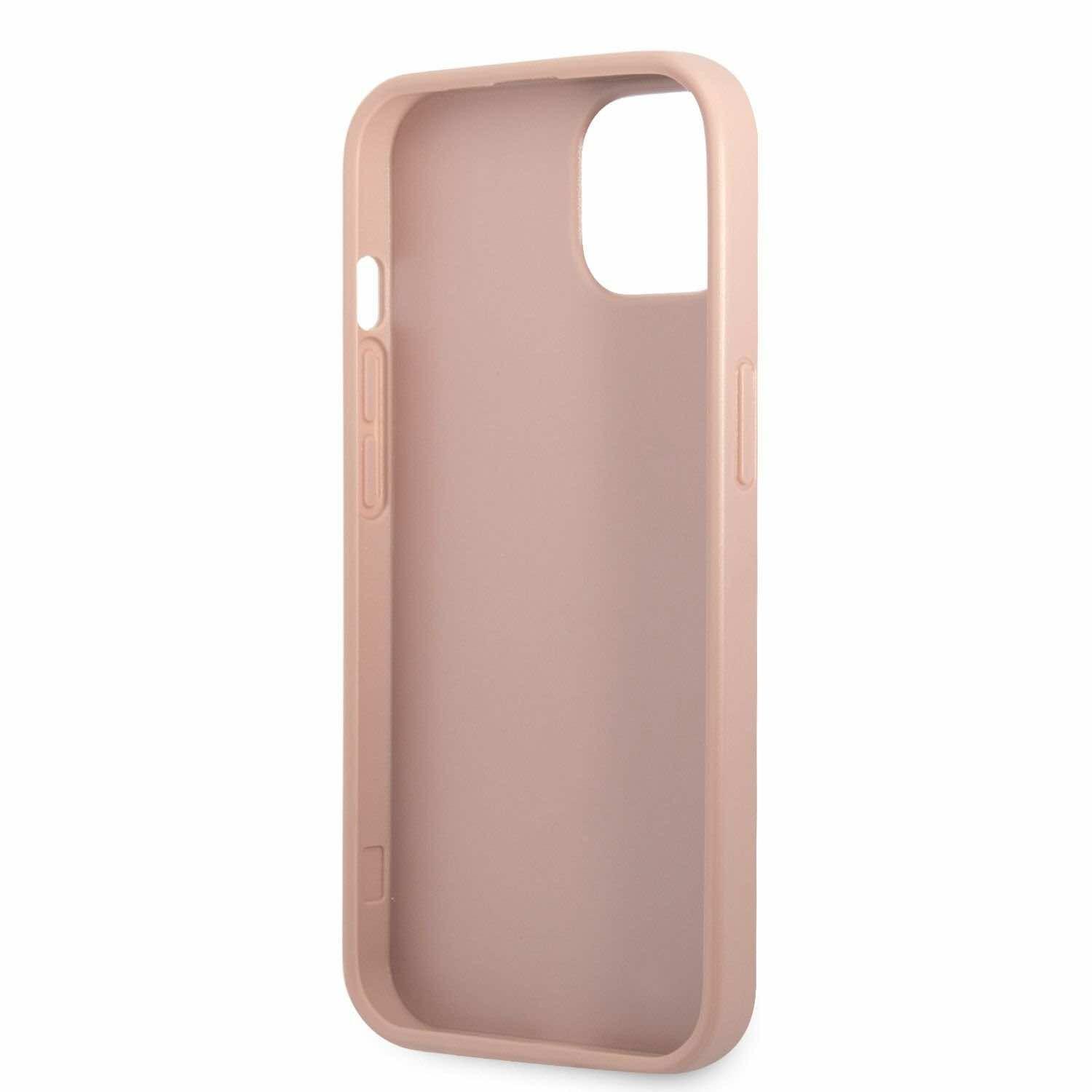 Дизайнерски кожен кейс с джоб за карти за iPhone 13 mini - Guess Saffiano Double Card PU Leather Hard Case (розов) | JAR Computers Дизайнерски кожен кейс с джоб за карти за iPhone 13 mini - Guess Saffiano Double Card PU Leather Hard Case (розов)