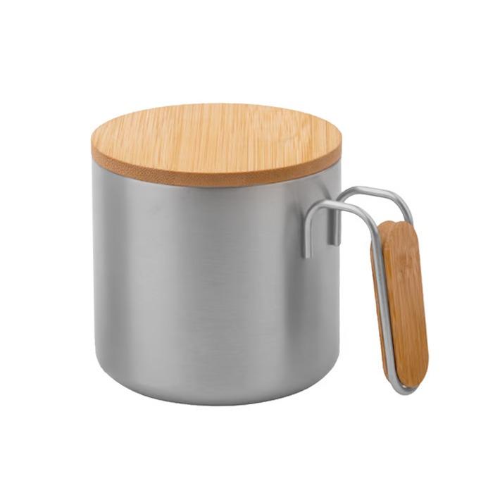 Office 1 Чаша Yabla, двустенна, метална, с бамбукови части, 350 ml, сребриста | JAR Computers Office 1 Чаша Yabla, двустенна, метална, с бамбукови части, 350 ml, сребриста