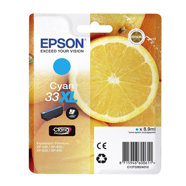 XP 530/630/635/830 SERIES 33 INK CRTR CYAN XL (EPST336240)