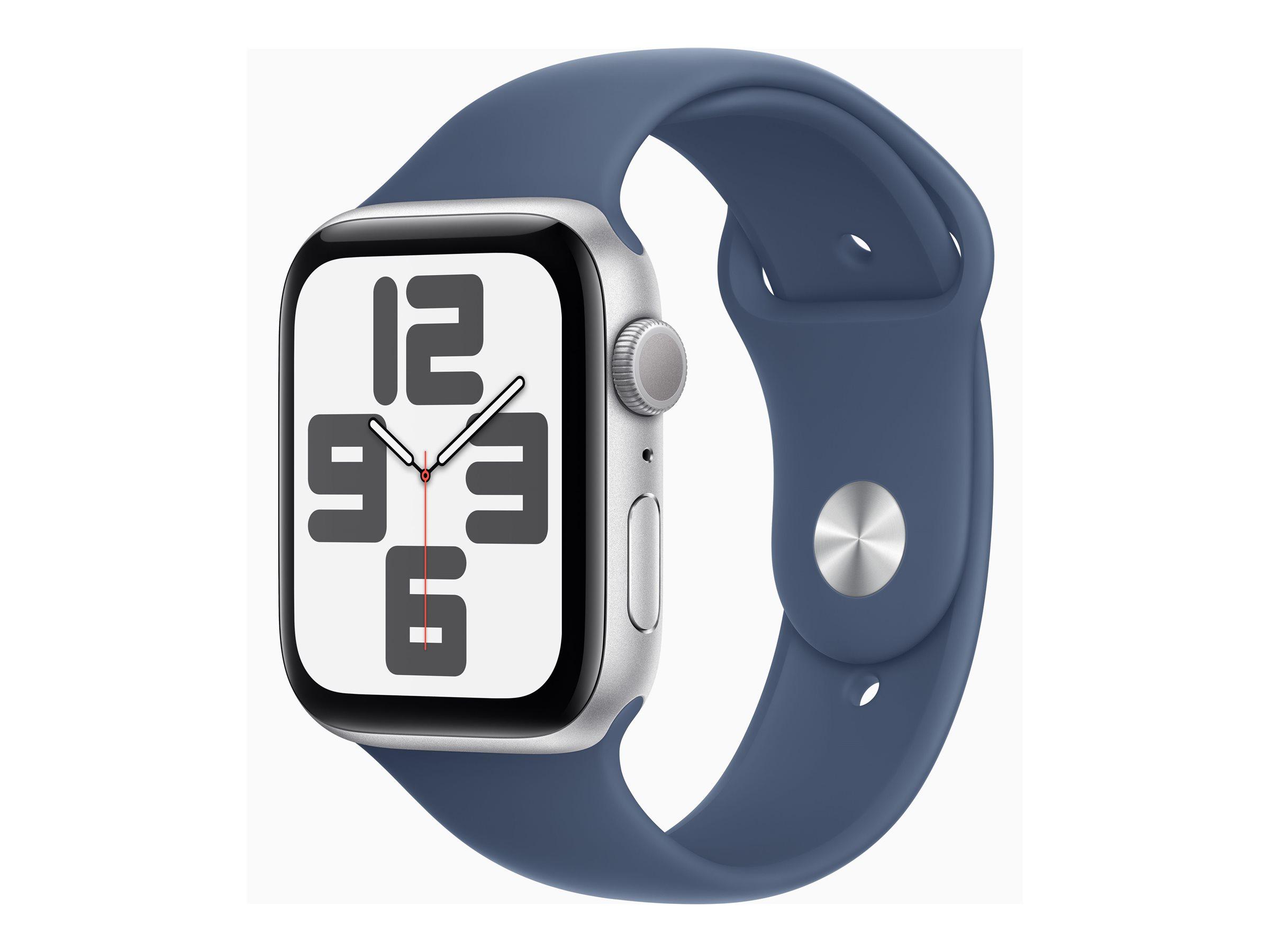 APPLE Watch SE GPS 44mm Silver Aluminium Case with Denim Sport Band - M/L | JAR Computers APPLE Watch SE GPS 44mm Silver Aluminium Case with Denim Sport Band - M/L