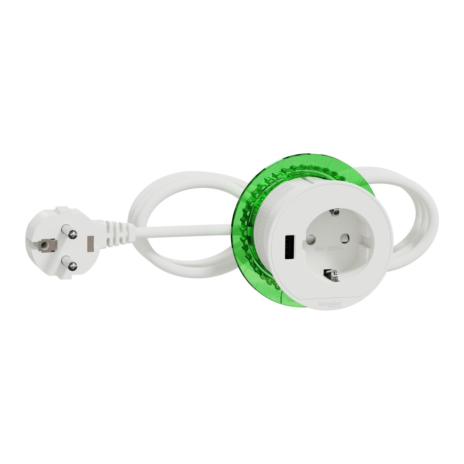 Модул мебел Ф60mm 2P+E Шуко USB A 5V 3.1A кабел 2m Бял XS Unica System+ - Schneider Electric Unica System+ INS44004 | JAR Computers Модул мебел Ф60mm 2P+E Шуко USB A 5V 3.1A кабел 2m Бял XS Unica System+ - Schneider Electric Unica System+ INS44004