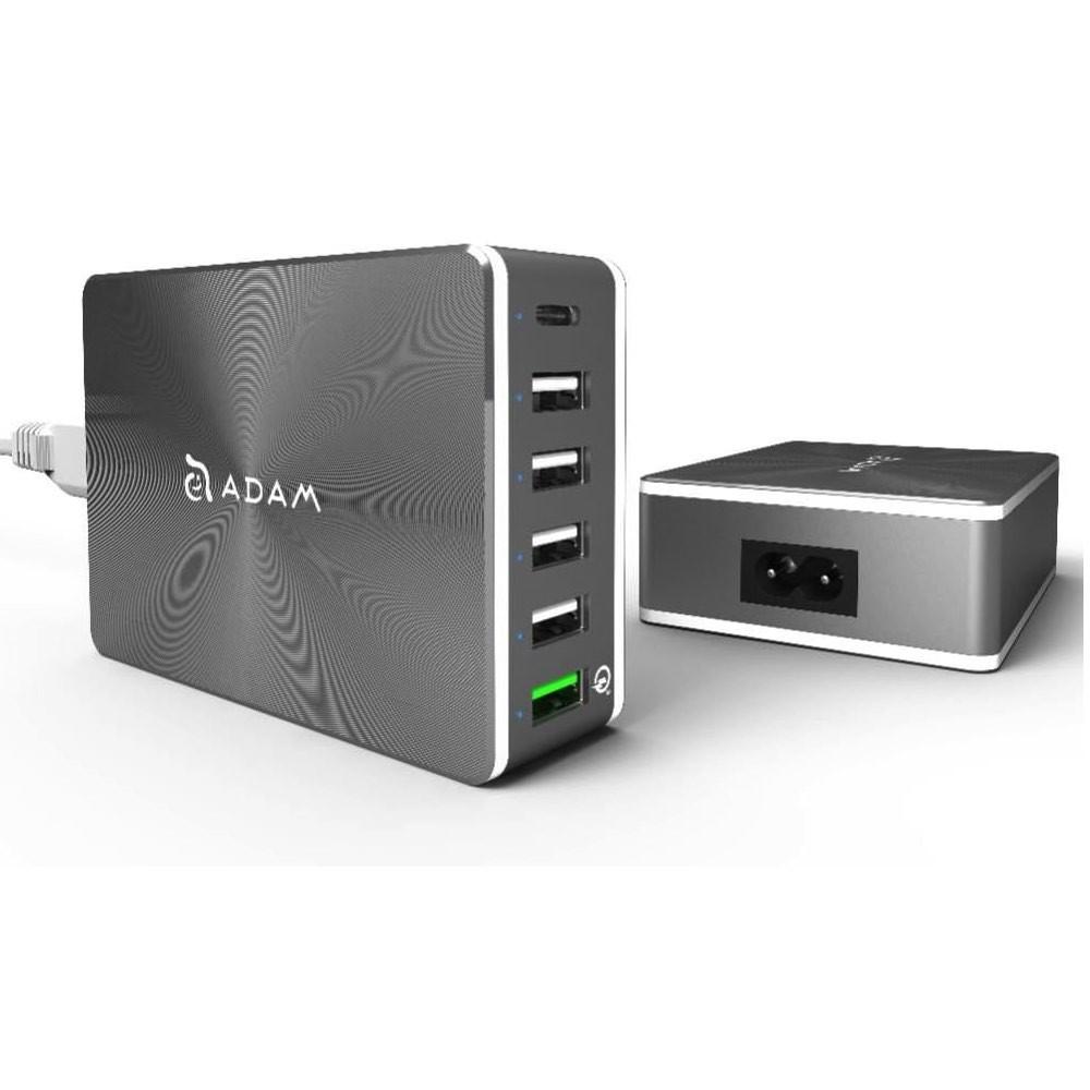 Захранване за ел. мрежа за лаптопи, смартфони и таблети с 5xUSB-A и 1xUSB-C изходи с технология за бързо зарежданe - Adam Elements Omnia PA601 Desktop Charging Station 81W (сив) | JAR Computers Захранване за ел. мрежа за лаптопи, смартфони и таблети с 5xUSB-A и 1xUSB-C изходи с технология за бързо зарежданe - Adam Elements Omnia PA601 Desktop Charging Station 81W (сив)