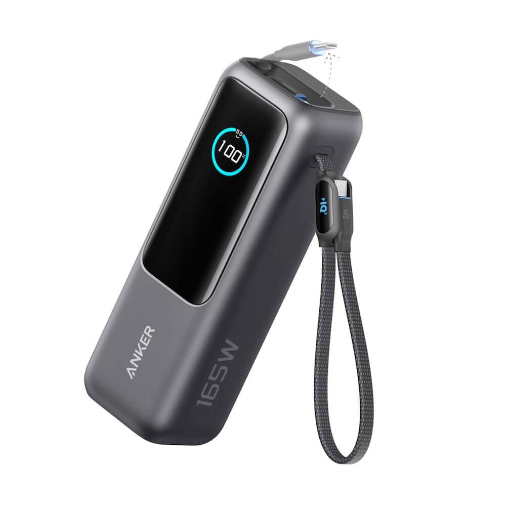 Anker Laptop Power Bank With Built-In Retractable Cables 25000 mAh 165W - външна батерия с вградени 2xUSB-C кабели и USB-C, USB-A портове и технология за бързо зареждане (черен)
