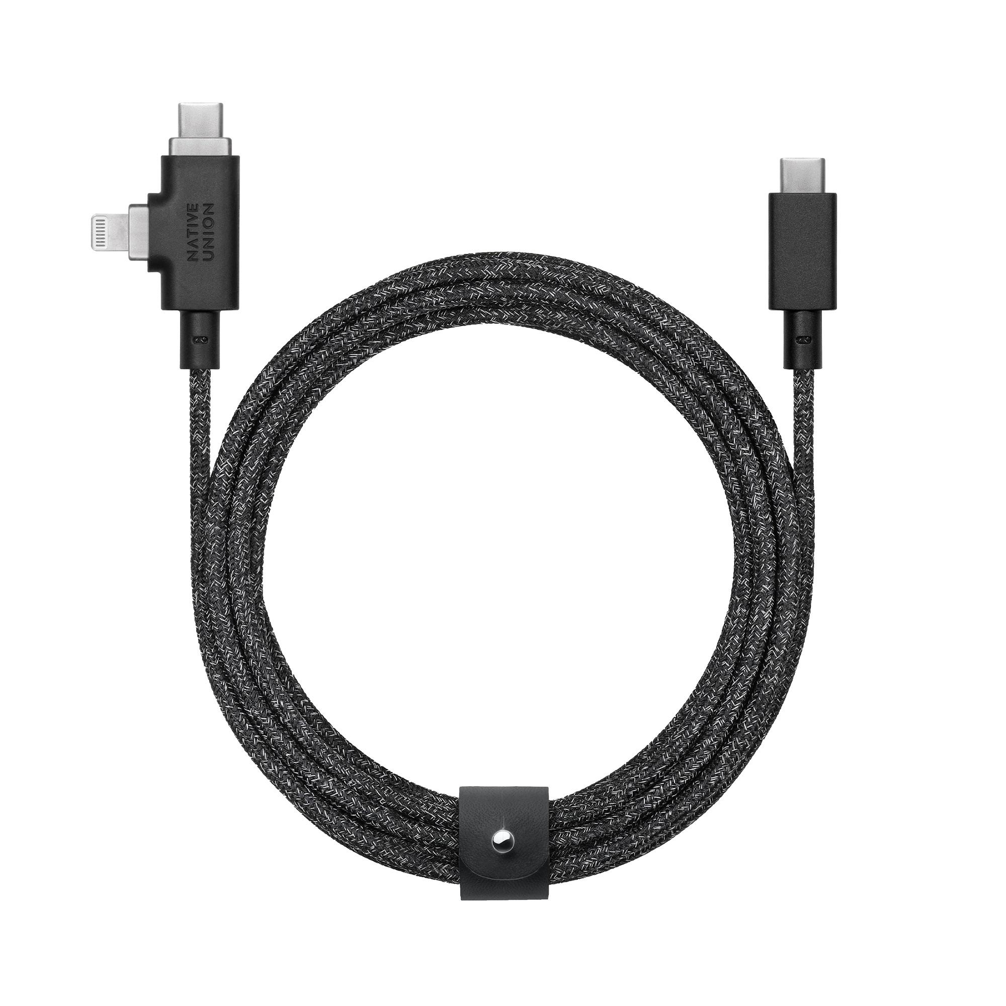 Native Union Belt Cable Duo Pro USB-C to USB-C/Lightning 240W 2,4m - Cosmos | JAR Computers Native Union Belt Cable Duo Pro USB-C to USB-C/Lightning 240W 2,4m - Cosmos