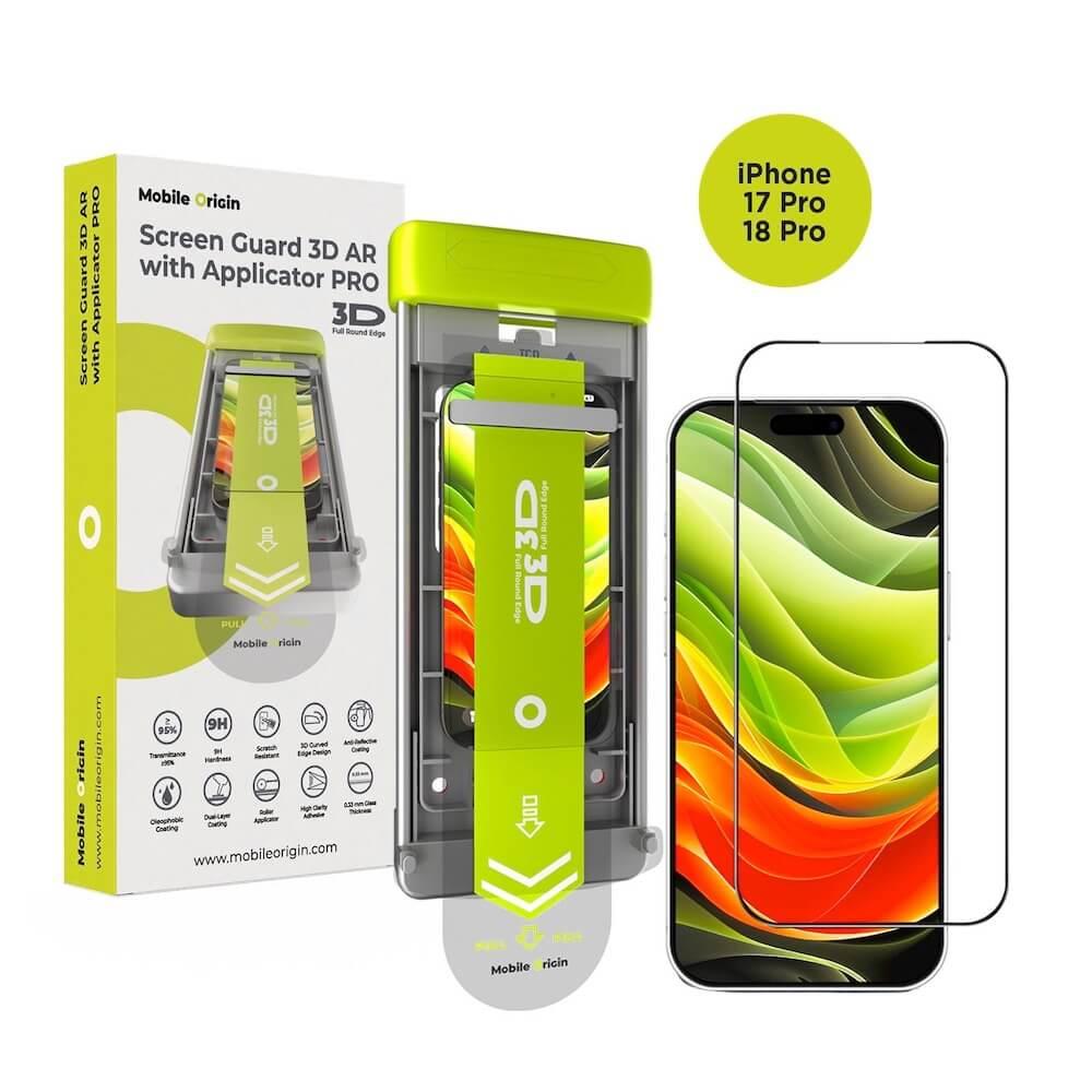 Стъклено защитно покритие за дисплея на дисплея на iPhone 18 Pro, iPhone 17 Pro - Mobile Origin Screen Guard AR 3D Tempered Glass With Applicator Pro (черен-прозрачен) | JAR Computers Стъклено защитно покритие за дисплея на дисплея на iPhone 18 Pro, iPhone 17 Pro - Mobile Origin Screen Guard AR 3D Tempered Glass With Applicator Pro (черен-прозрачен)