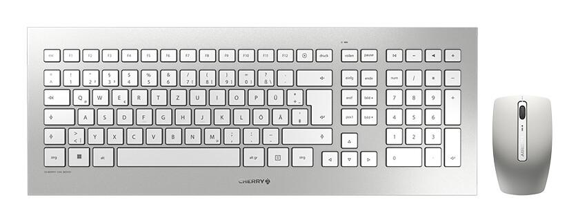 CHERRY DW 8000 клавиатура Включена мишка Офис РЧ безжичен QWERTZ Немски Сребърен, Бяла