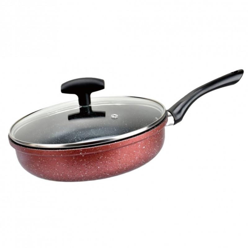 Тиган с капак Rosberg R51319G22CD, 22 см, Дълбок, Мраморно покритие, Индукция, Бордо меланж | JAR Computers Тиган с капак Rosberg R51319G22CD, 22 см, Дълбок, Мраморно покритие, Индукция, Бордо меланж