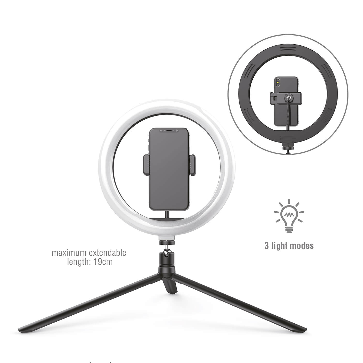 4smarts Tripod with LED Light - универсален трипод с LED светлина за смартфони (19 см) (черен)