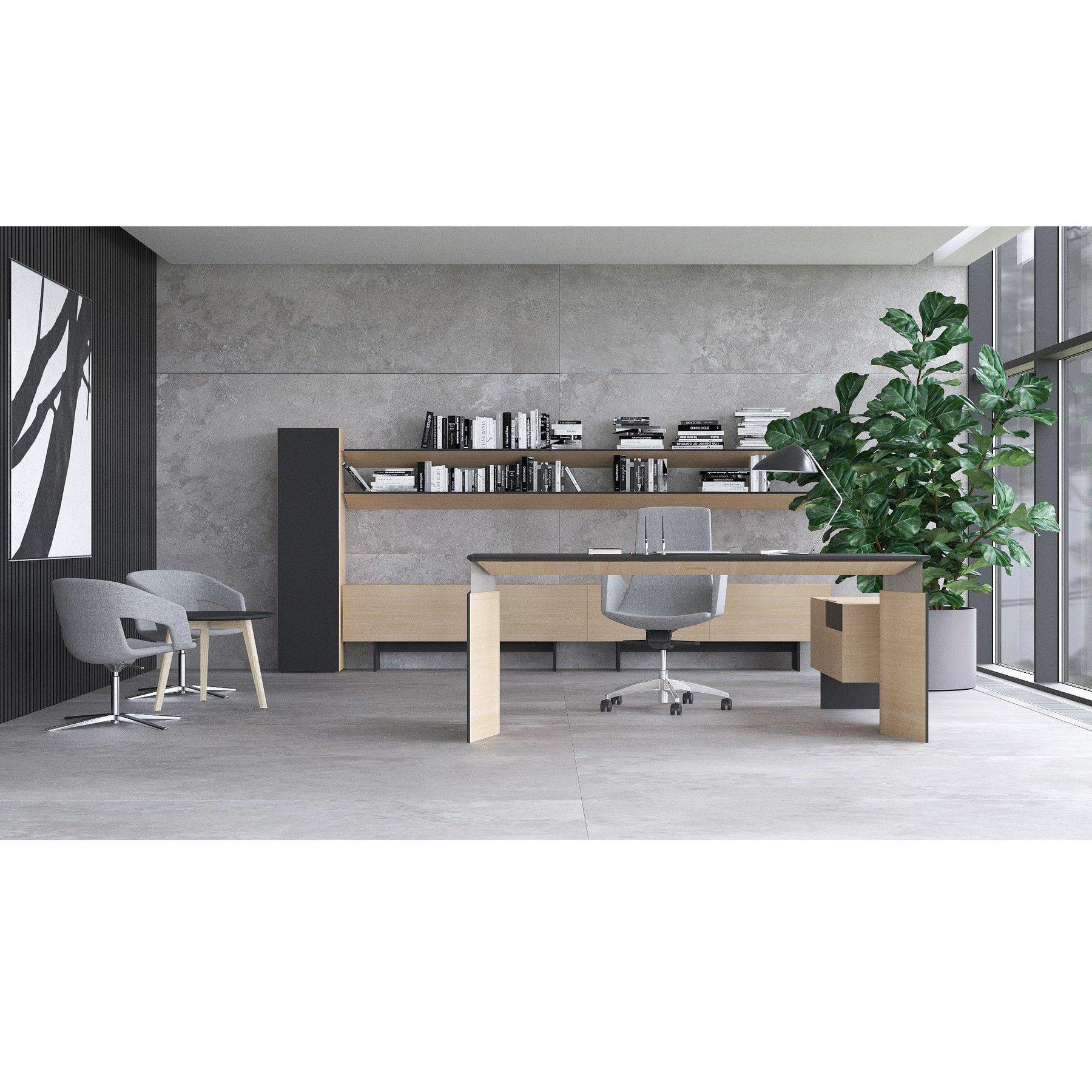 Бюро Narbutas с регулируема височина Move&Lead, 1800 х 850 х 1300 mm, MDF 27 mm, HPL черен плот, фурнир ясен