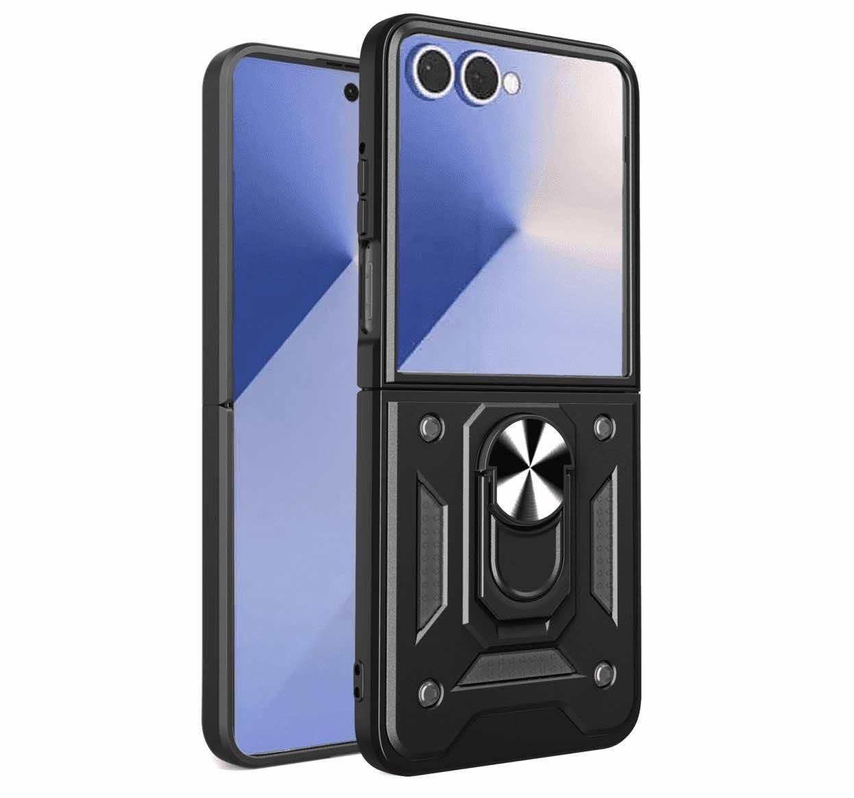 Хибриден удароустойчив кейс с пръстен против изпускане за Samsung Galaxy Z Flip7 - Slide Camera Armor Case (черен) | JAR Computers Хибриден удароустойчив кейс с пръстен против изпускане за Samsung Galaxy Z Flip7 - Slide Camera Armor Case (черен)