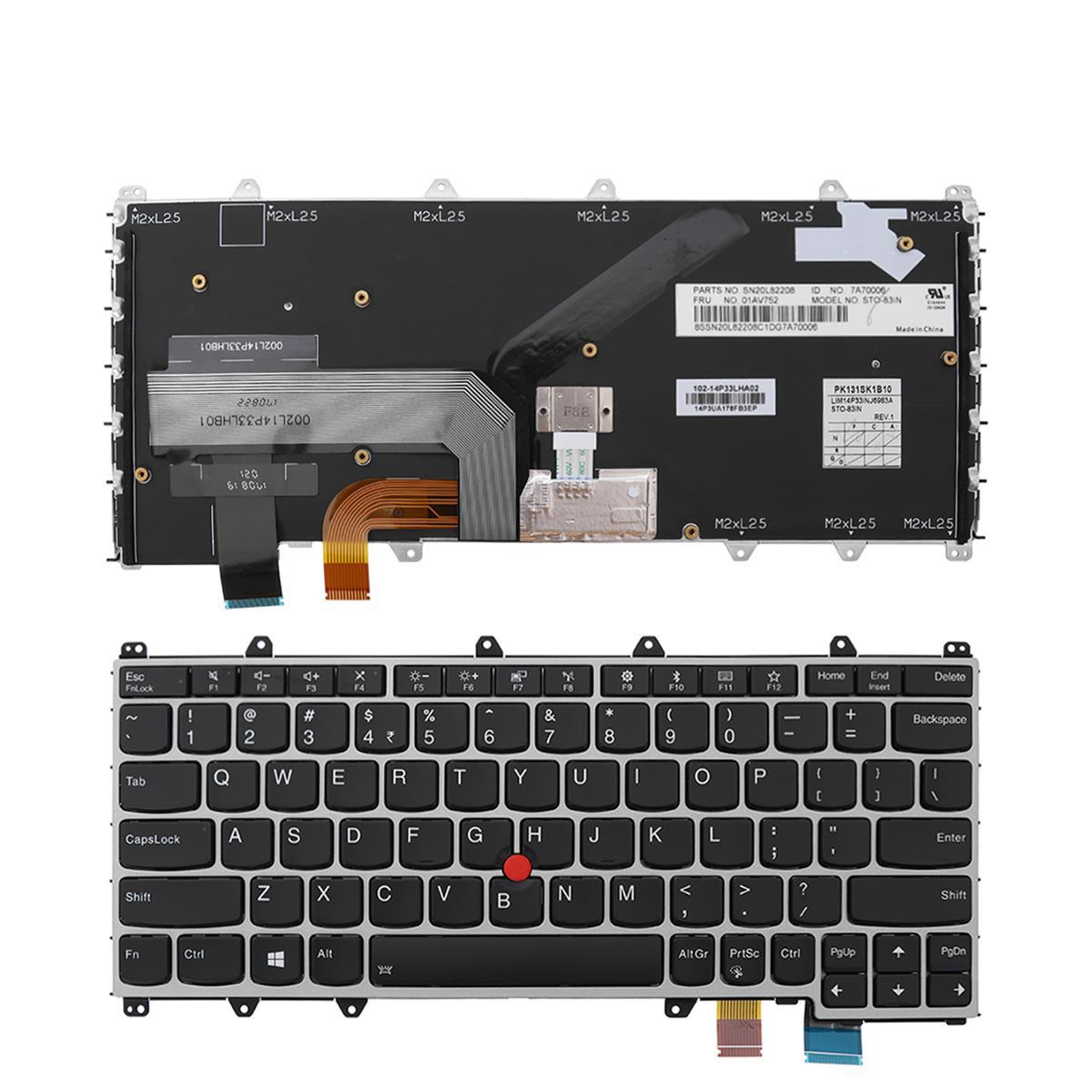 Клавиатура за лаптоп Lenovo ThinkPad Yoga 370 Черна със Сребриста Рамка С Подсветка / Silver Frame Black WIth Backlit