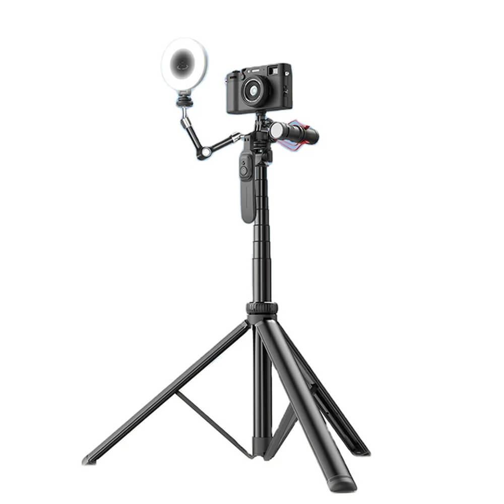 Techsuit C05 Bluetooth Large Tripod Selfie Stick 205cm - разтегаем безжичен селфи стик за мобилни телефони (черен)