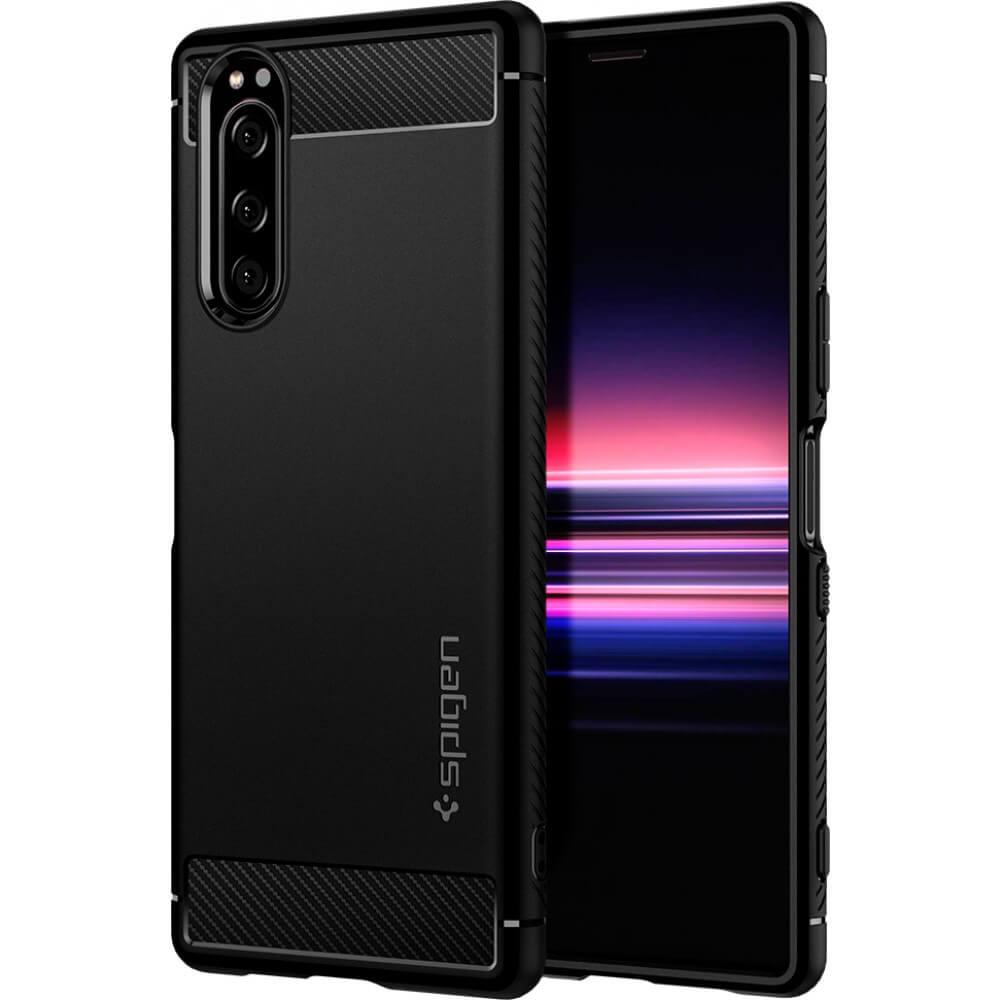 Тънък качествен силиконов (TPU) калъф за Sony Xperia 5 - Spigen Rugged Armor Case (черен) | JAR Computers Тънък качествен силиконов (TPU) калъф за Sony Xperia 5 - Spigen Rugged Armor Case (черен)