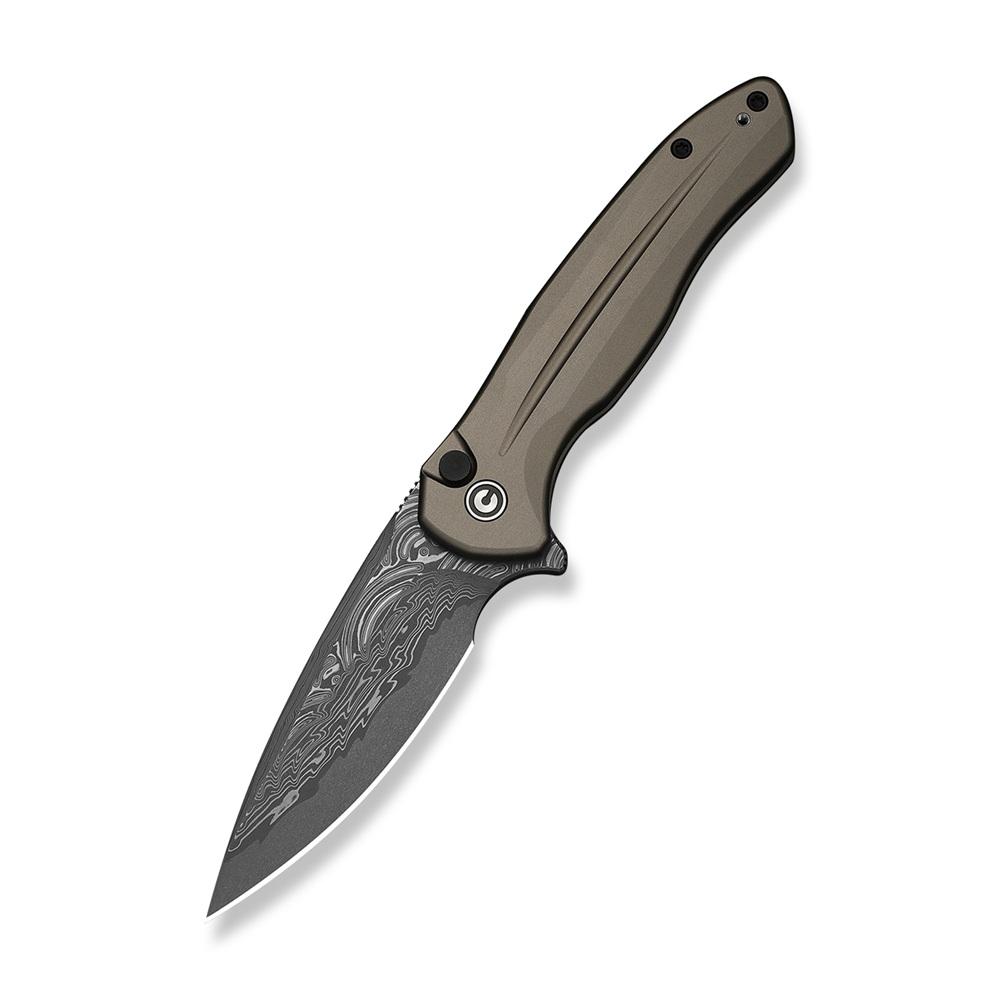 Джобен нож CIVIVI Button Lock Kitefin Brownish Gray Aluminum / Damascus | JAR Computers Джобен нож CIVIVI Button Lock Kitefin Brownish Gray Aluminum / Damascus
