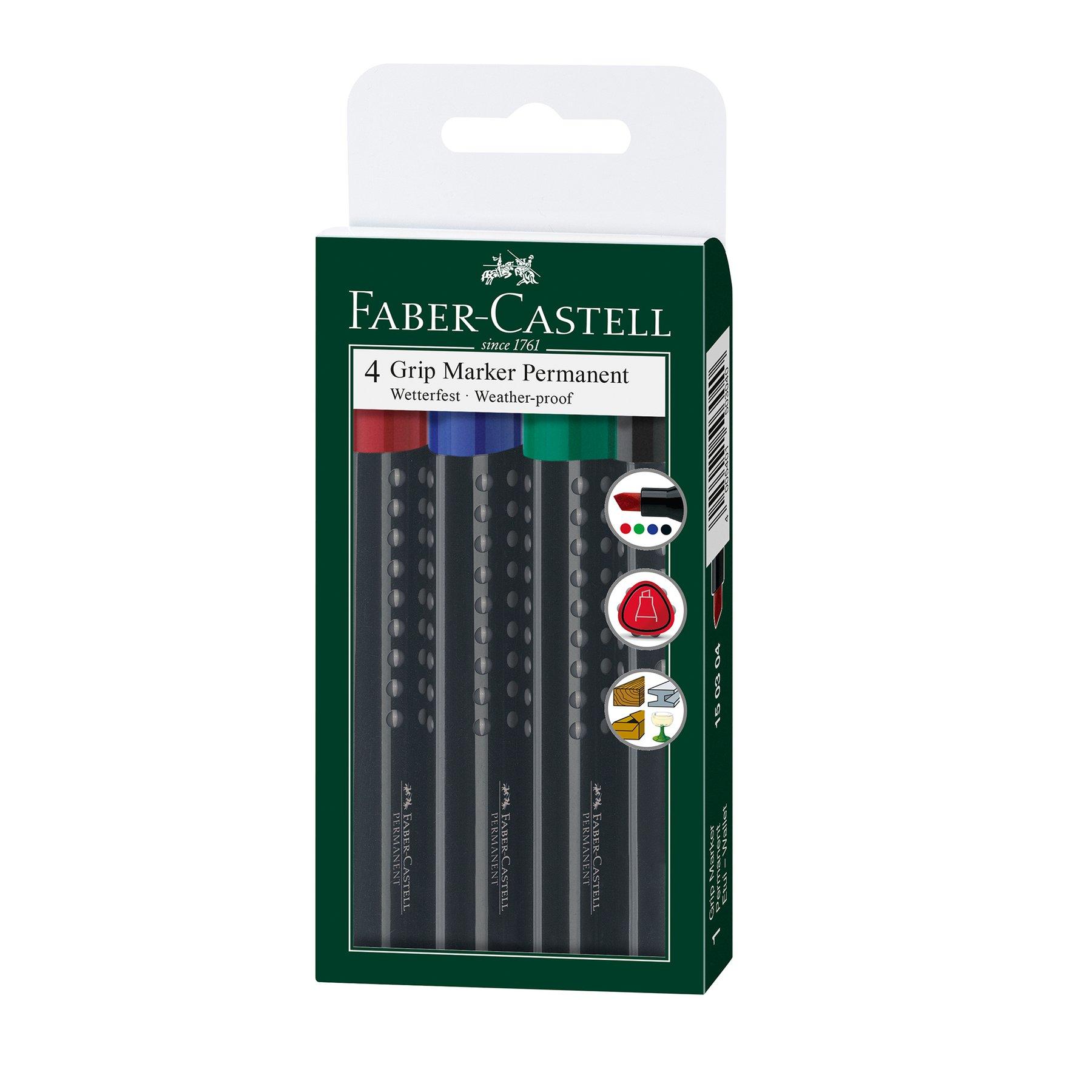 Faber-Castell Перманентен маркер Grip, със скосен връх, 4 цвята