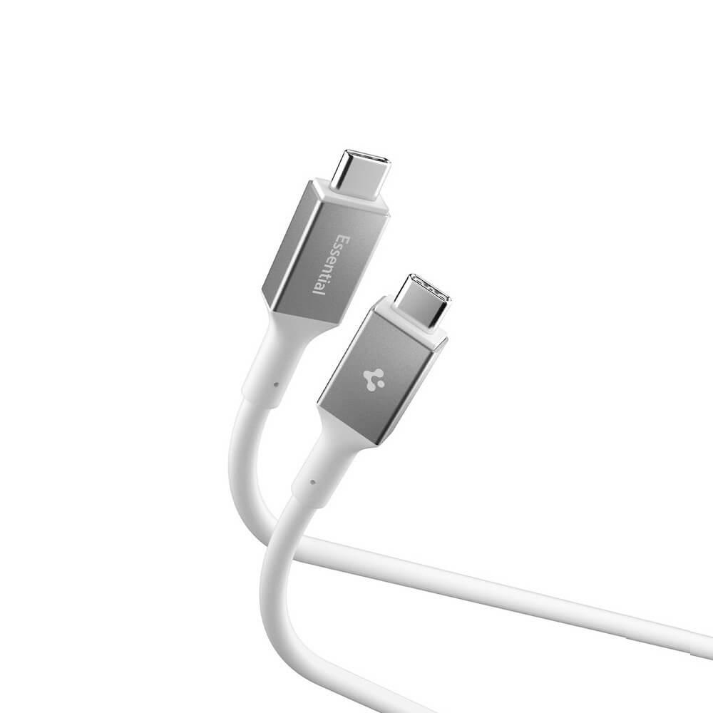 Кабел с бързо зареждане за устройства с USB-C порт - Spigen Essential USB-C to USB-C Cable 100W (бял) (100 см) | JAR Computers Кабел с бързо зареждане за устройства с USB-C порт - Spigen Essential USB-C to USB-C Cable 100W (бял) (100 см)