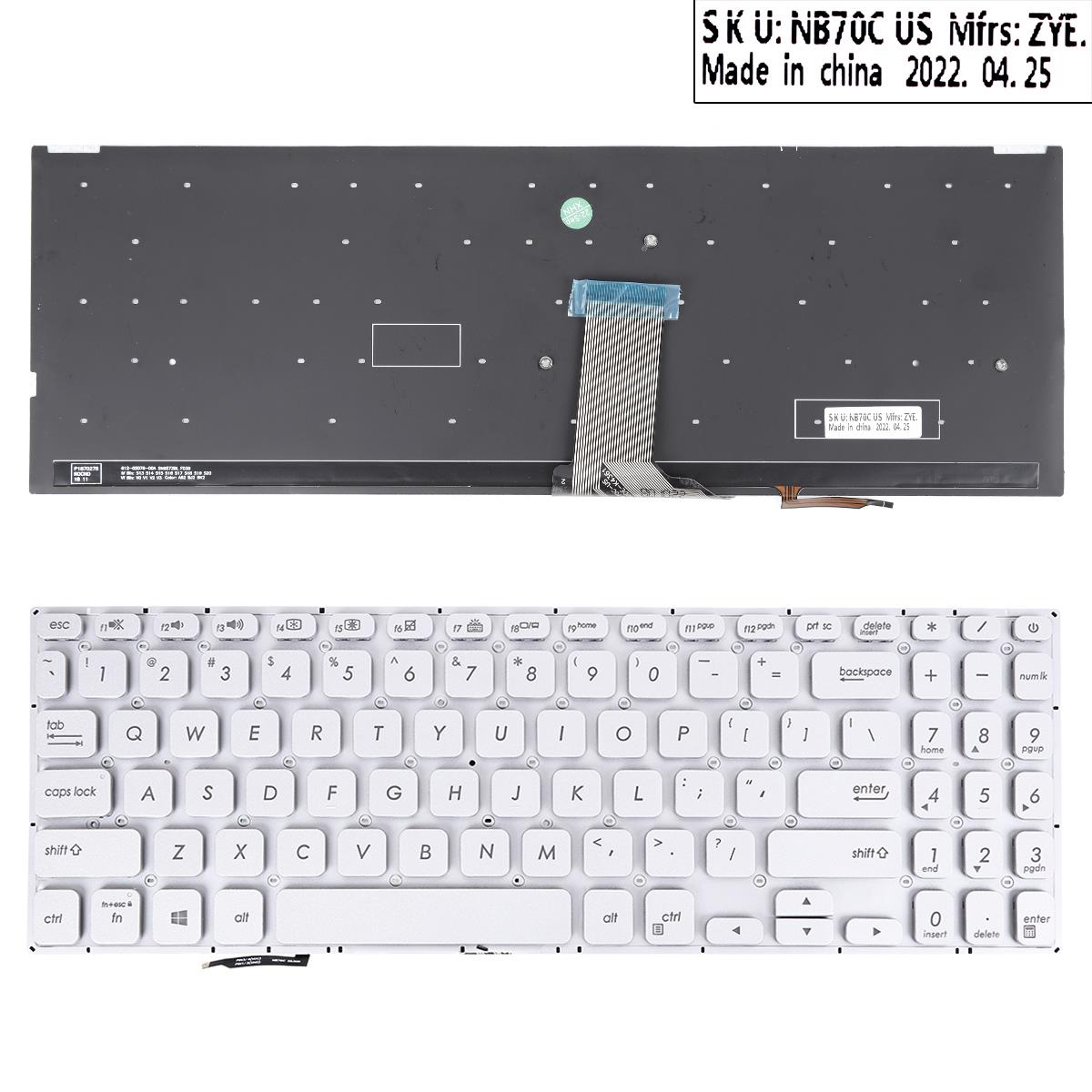Клавиатура за лаптоп Asus VivoBook S530 K530 Сребриста Без Рамка С Малък Ентър с Подсветка US | JAR Computers Клавиатура за лаптоп Asus VivoBook S530 K530 Сребриста Без Рамка С Малък Ентър с Подсветка US