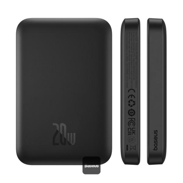 Преносима външна батерия с USB-C порт и безжично зареждане с MagSafe - Baseus Magnetic Mini Air Wireless Charging Power Bank 6000 mAh 20W (P10059002113-00) (черен) | JAR Computers Преносима външна батерия с USB-C порт и безжично зареждане с MagSafe - Baseus Magnetic Mini Air Wireless Charging Power Bank 6000 mAh 20W (P10059002113-00) (черен)