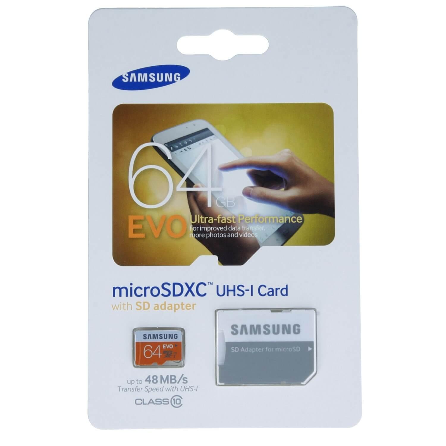 Samsung MicroSDXC 64GB EVO UHS-I Memory Card - MicroSDXC памет със SD адаптер за Samsung устройства (клас 10) | JAR Computers Samsung MicroSDXC 64GB EVO UHS-I Memory Card - MicroSDXC памет със SD адаптер за Samsung устройства (клас 10)