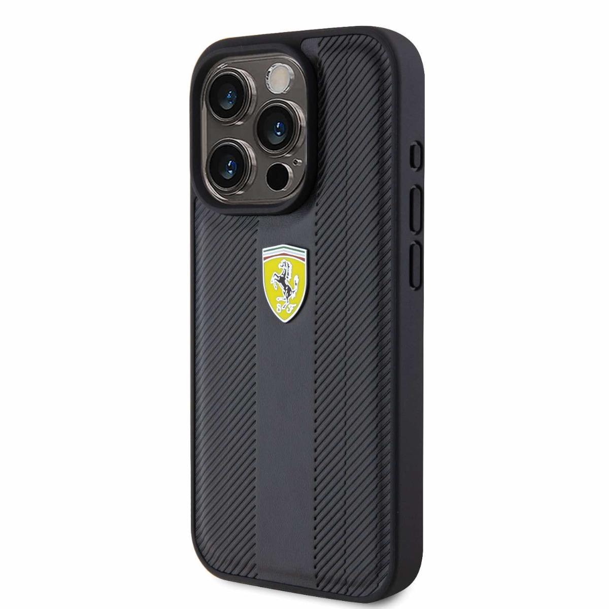 Дизайнерски кожен кейс за iPhone 15 Pro - Ferrari PU Leather Hot Stamp Groove Pattern Case (черен) | JAR Computers Дизайнерски кожен кейс за iPhone 15 Pro - Ferrari PU Leather Hot Stamp Groove Pattern Case (черен)